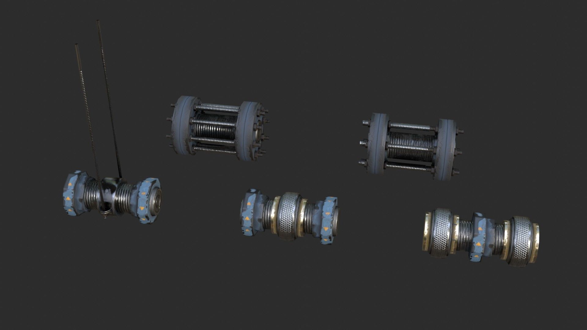Modular Pipes - Industrial Painted Blue Low-poly 3D model_13
