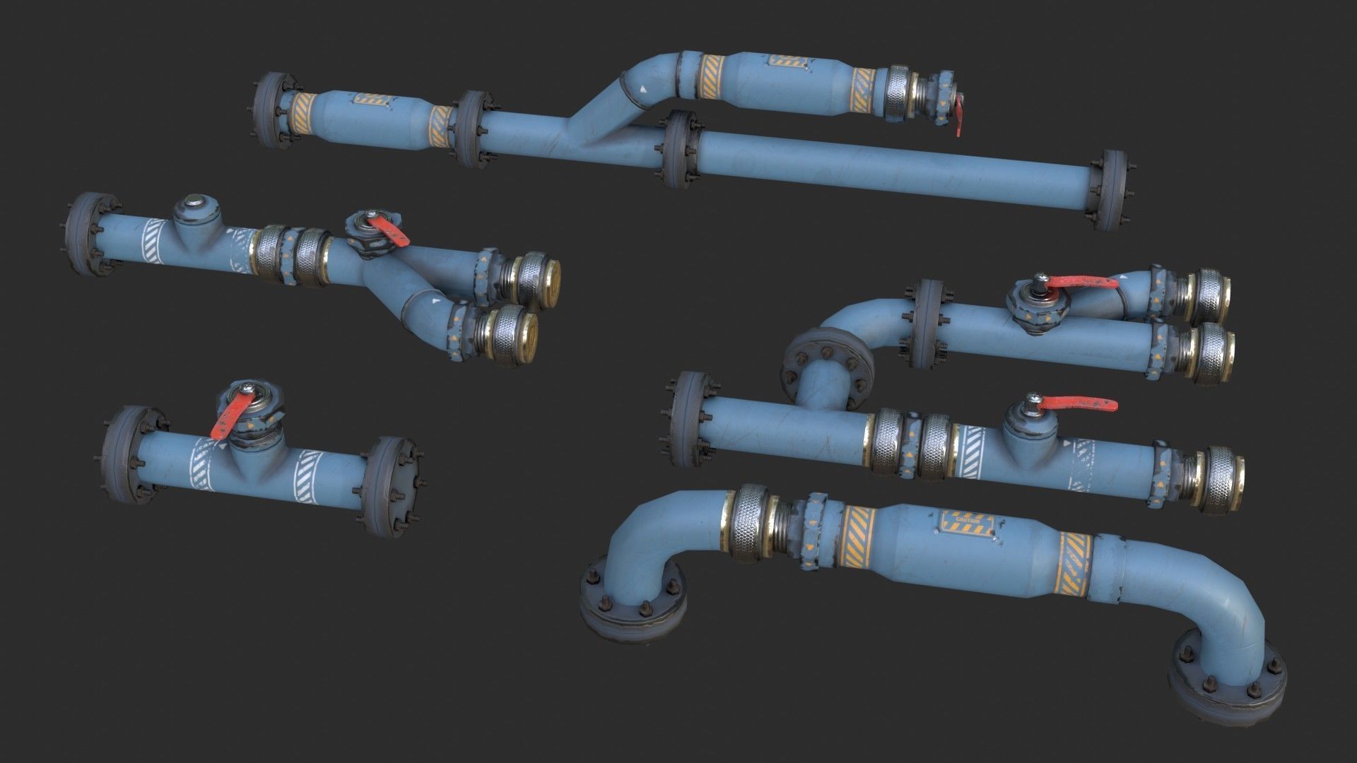 Modular Pipes - Industrial Painted Blue Low-poly 3D model_14