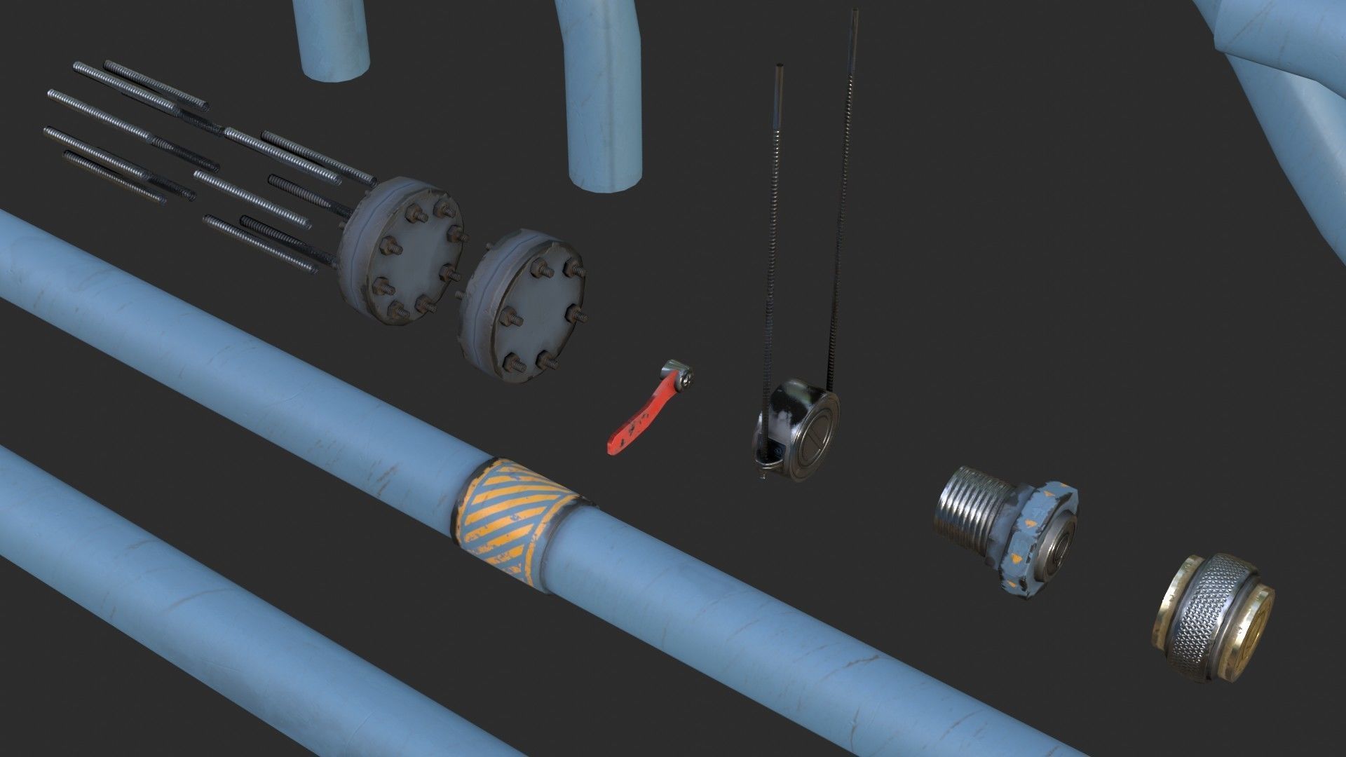 Modular Pipes - Industrial Painted Blue Low-poly 3D model_8