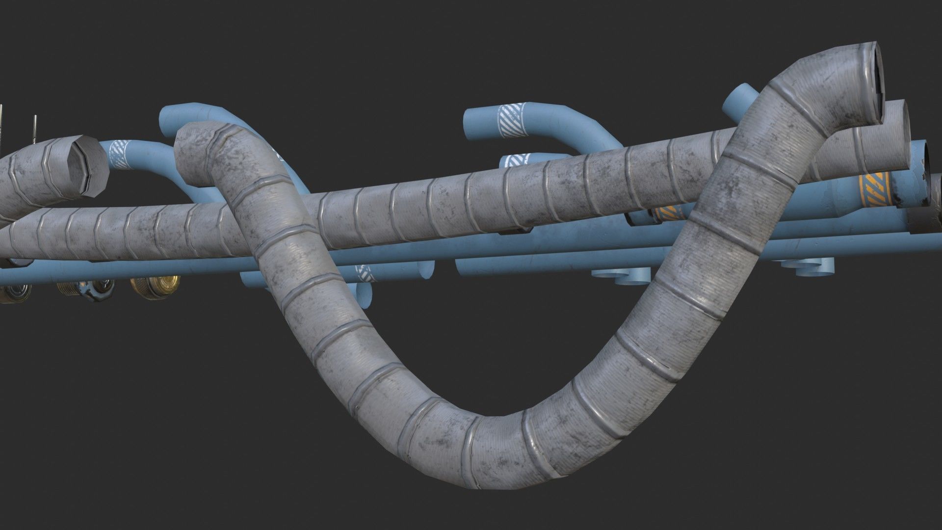 Modular Pipes - Industrial Painted Blue Low-poly 3D model_6