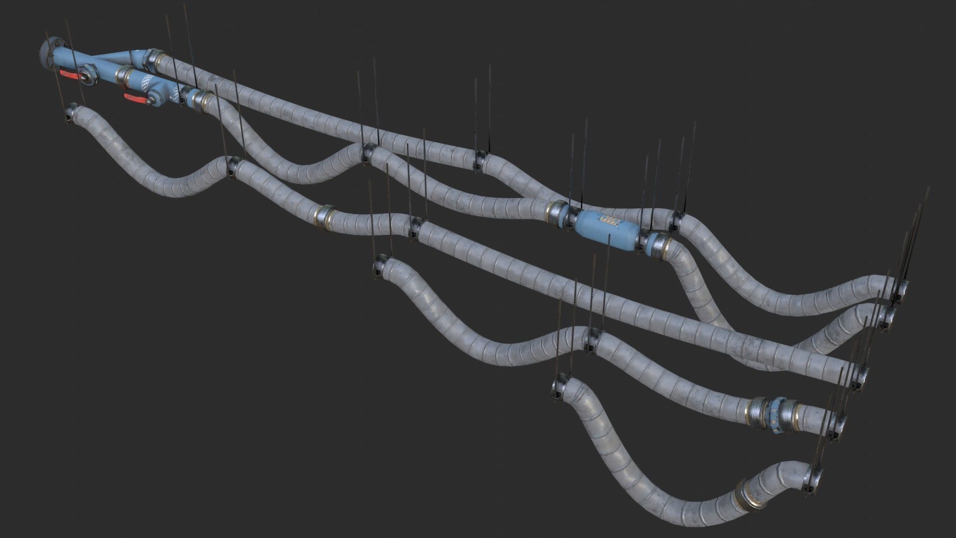 Modular Pipes - Industrial Painted Blue Low-poly 3D model_9