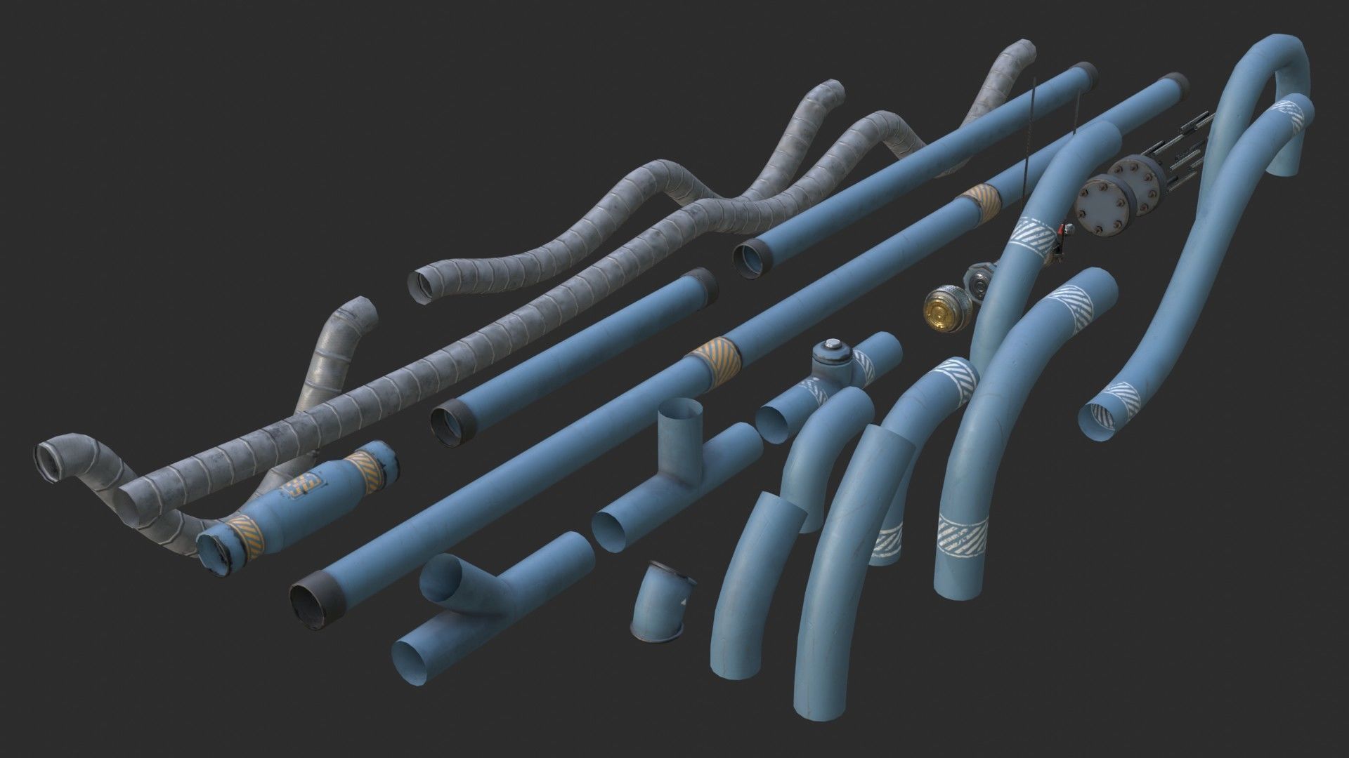 Modular Pipes - Industrial Painted Blue Low-poly 3D model_4