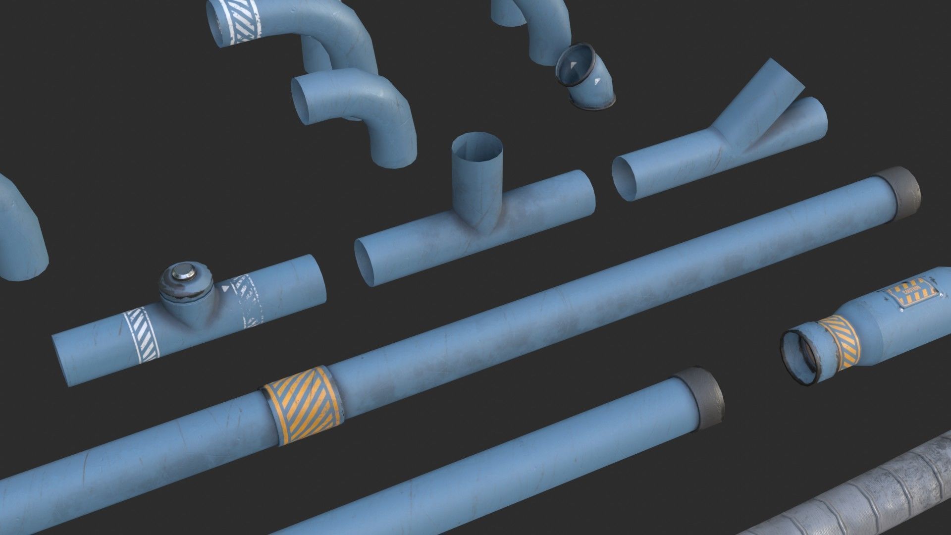 Modular Pipes - Industrial Painted Blue Low-poly 3D model_7