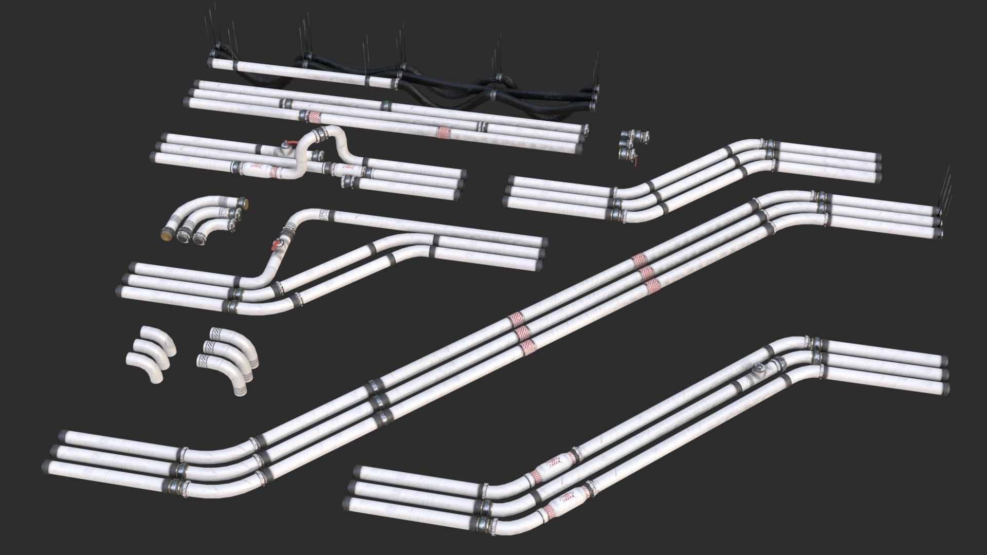 Modular Pipes - Sci-Fi Painted White Low-poly 3D model_15