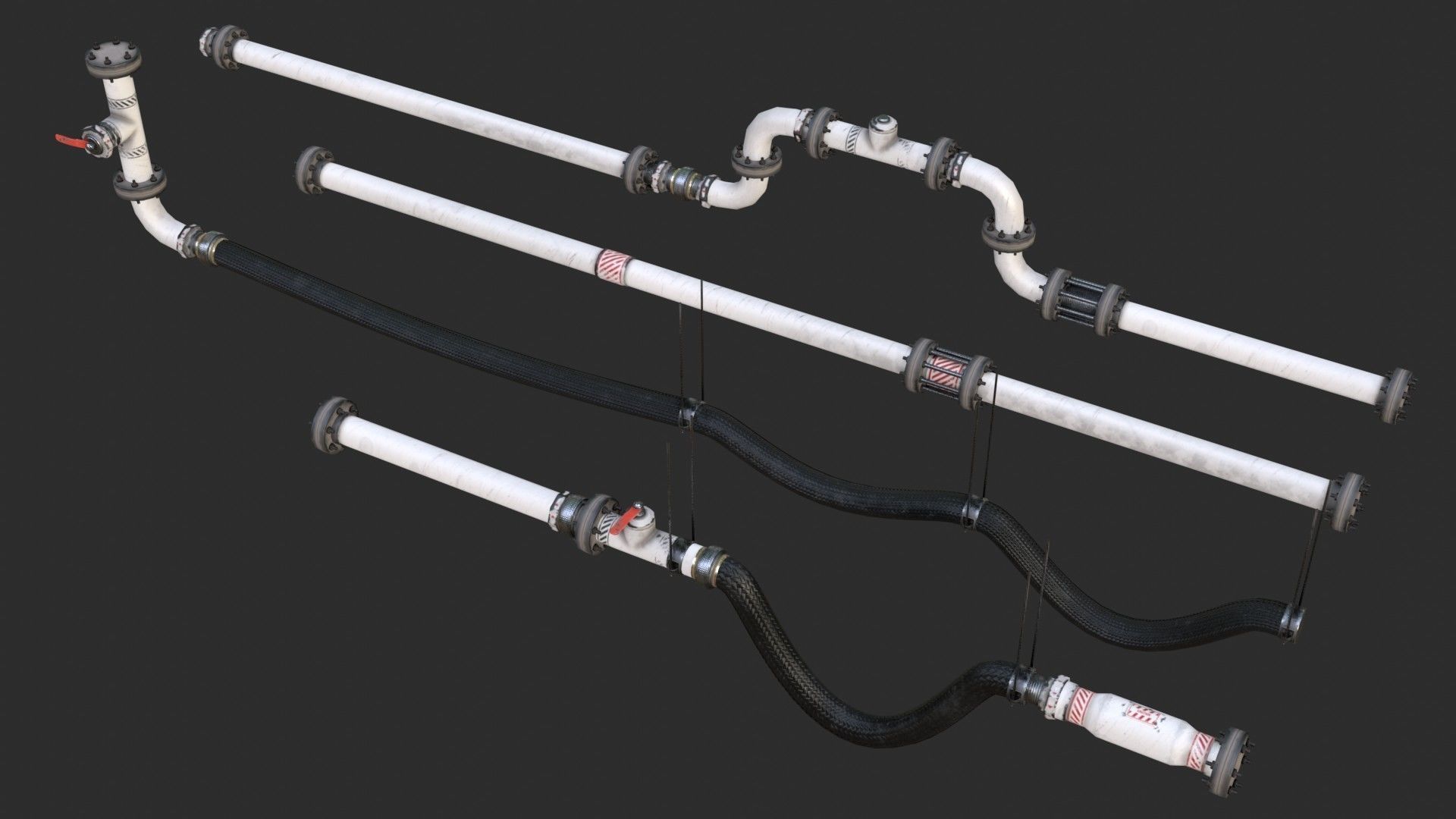 Modular Pipes - Sci-Fi Painted White Low-poly 3D model_10