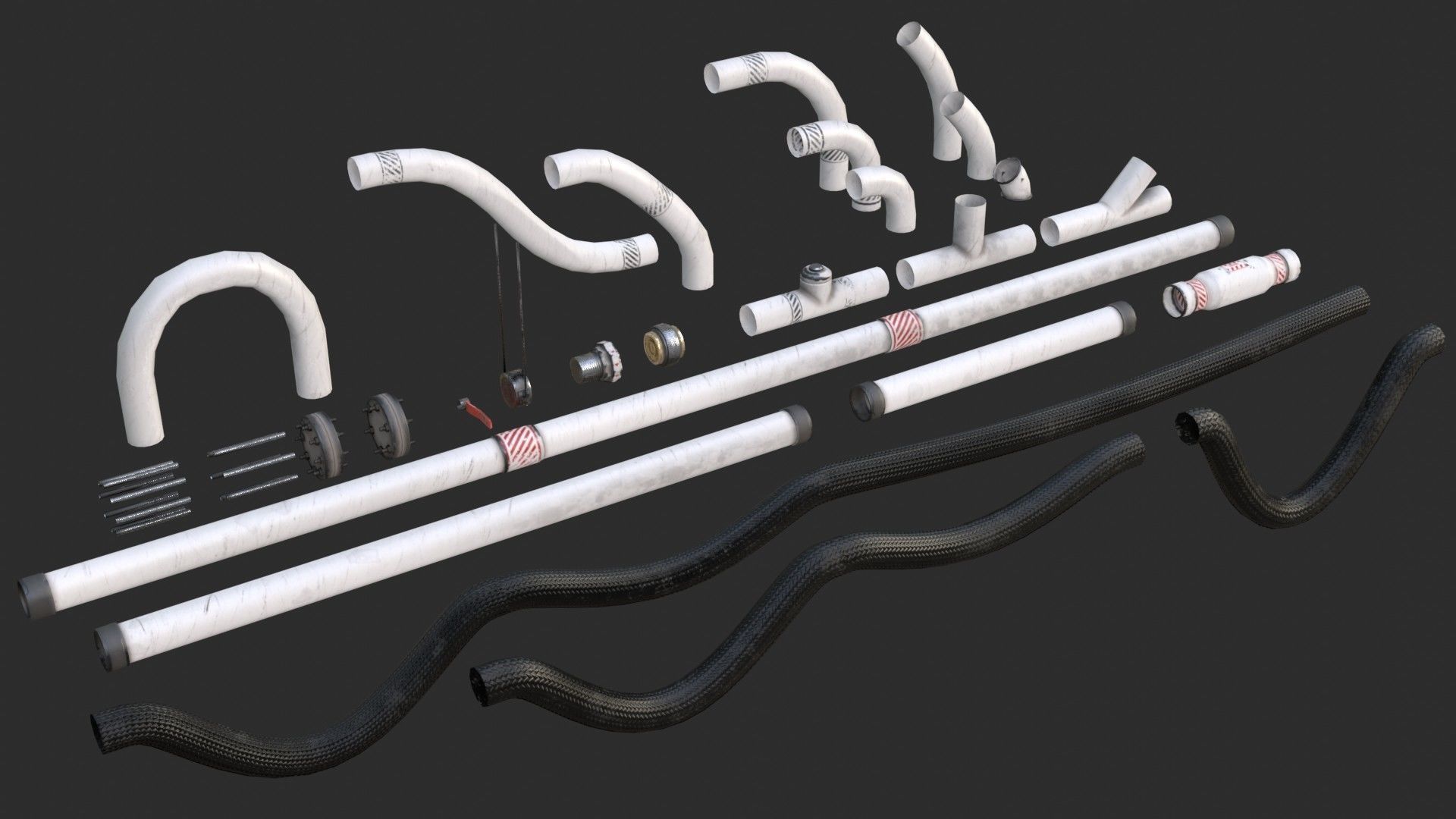 Modular Pipes - Sci-Fi Painted White Low-poly 3D model_2