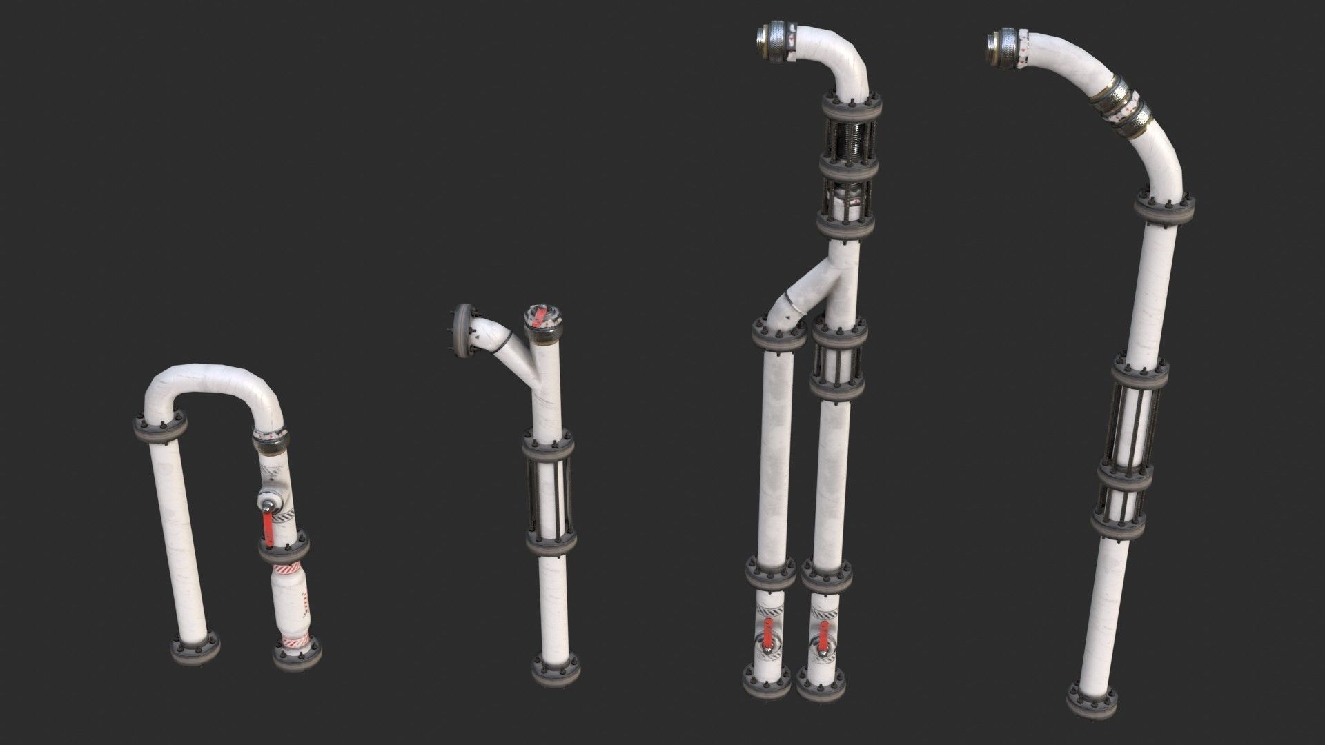 Modular Pipes - Sci-Fi Painted White Low-poly 3D model_12