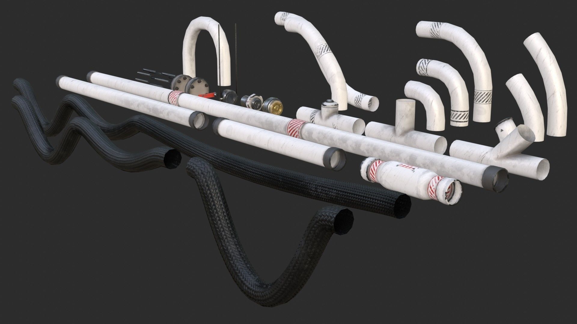Modular Pipes - Sci-Fi Painted White Low-poly 3D model_5