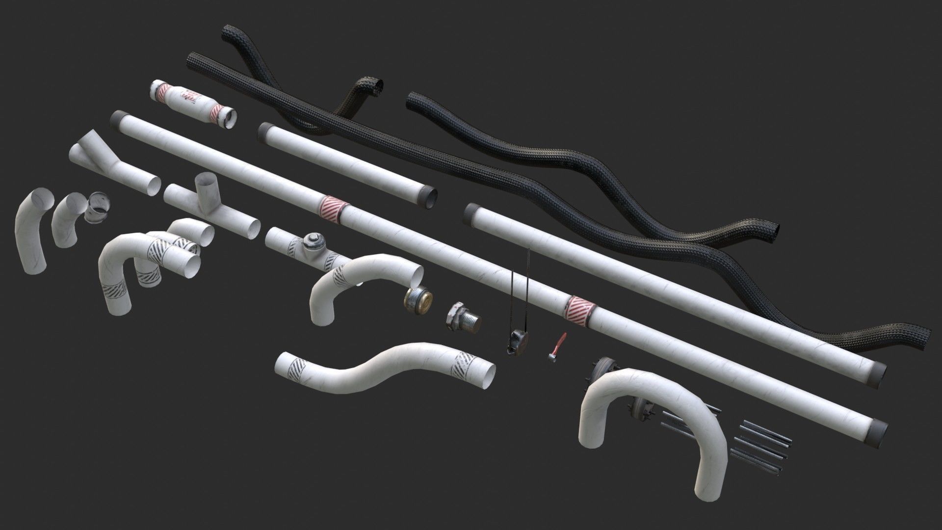 Modular Pipes - Sci-Fi Painted White Low-poly 3D model_3