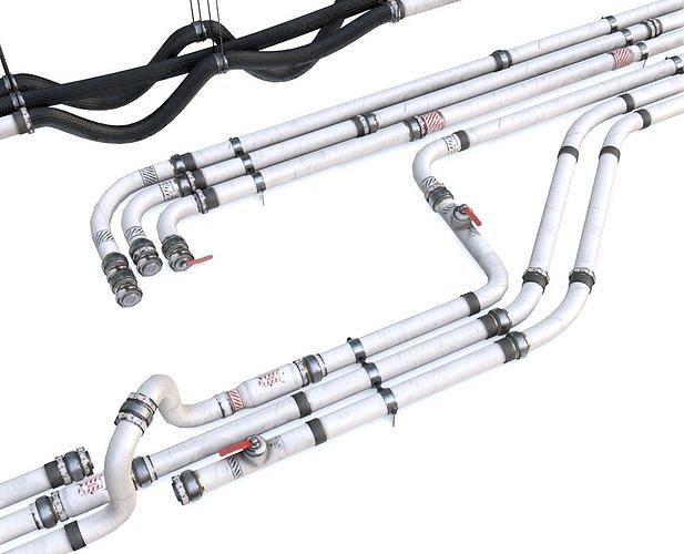 Modular Pipes - Sci-Fi Painted White Low-poly 3D model
