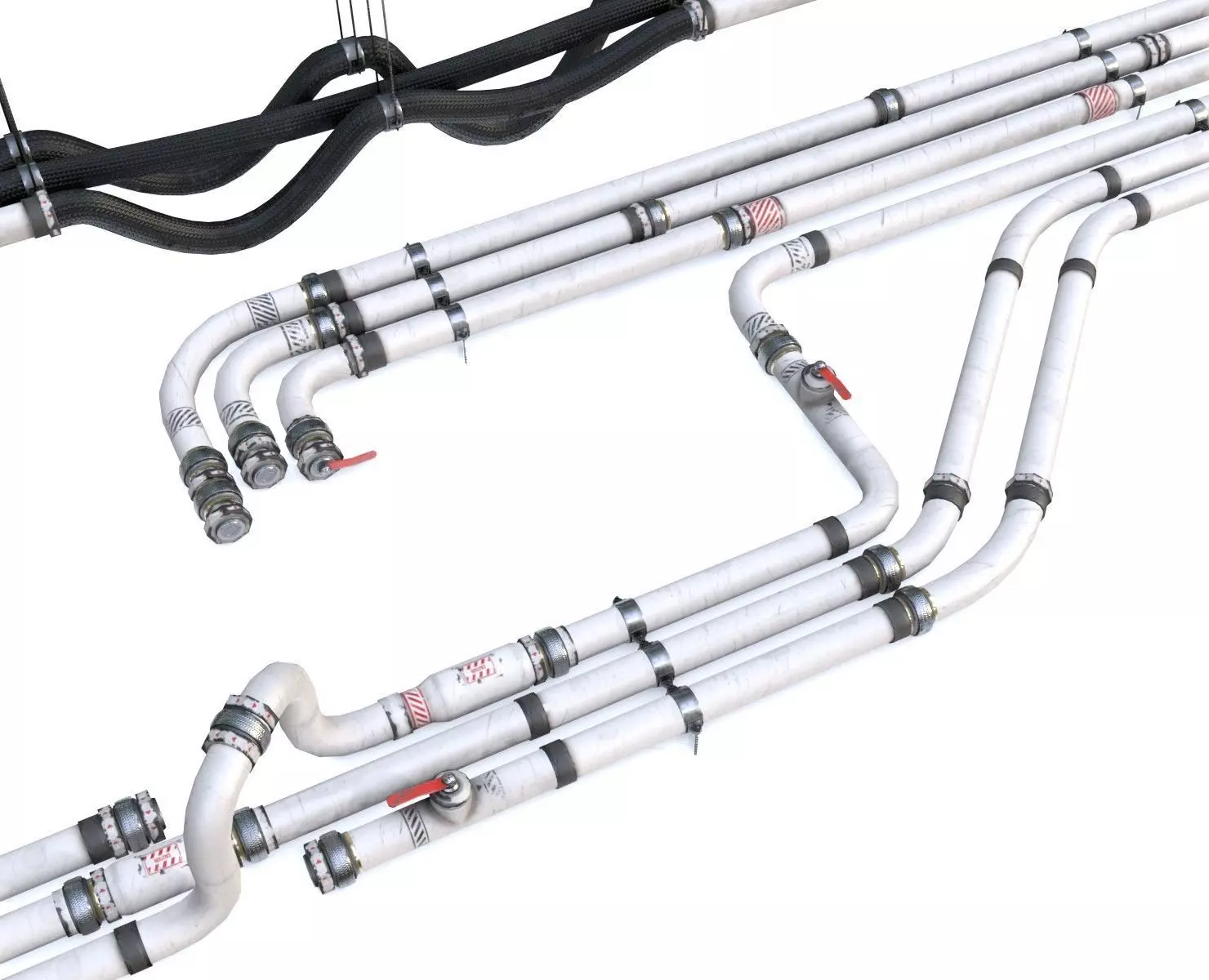 Modular Pipes - Sci-Fi Painted White Low-poly 3D model_0