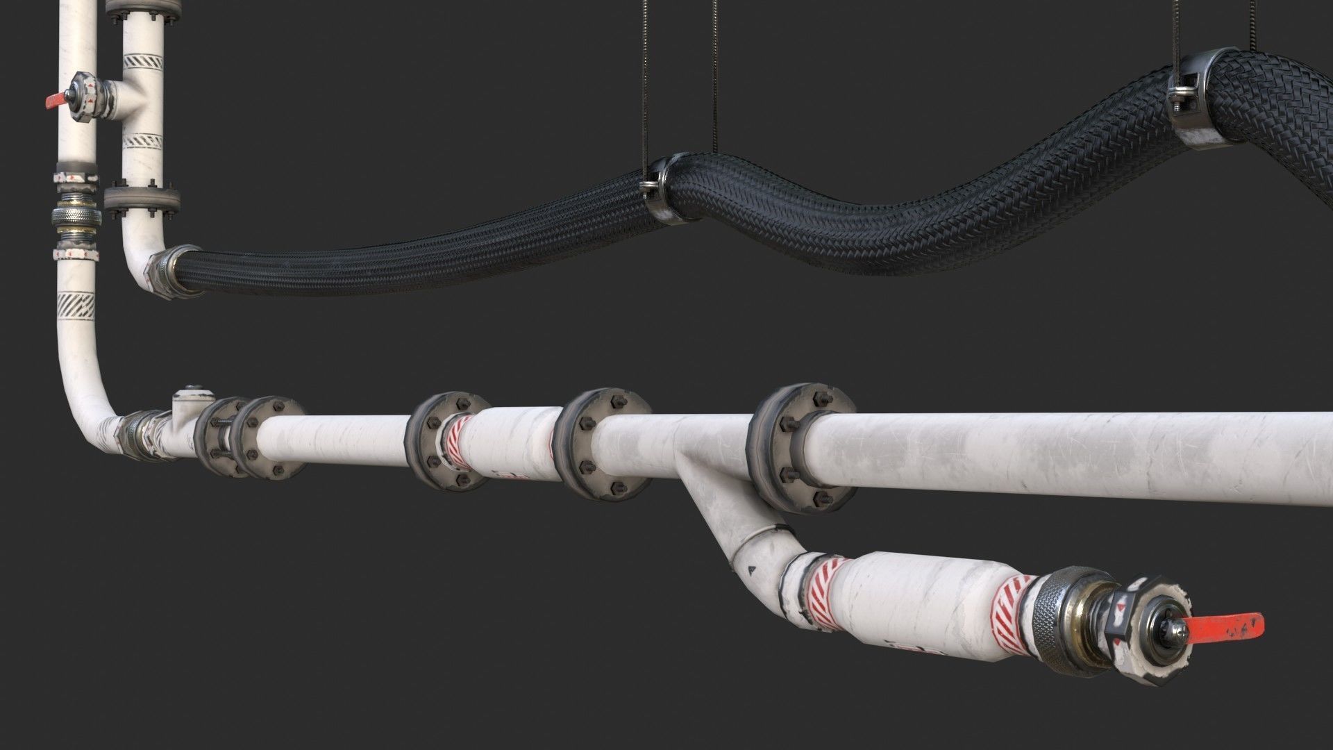 Modular Pipes - Sci-Fi Painted White Low-poly 3D model_16