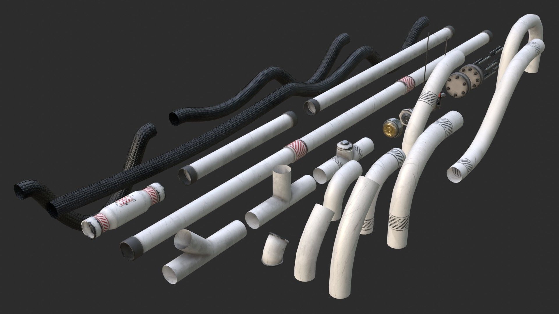 Modular Pipes - Sci-Fi Painted White Low-poly 3D model_4