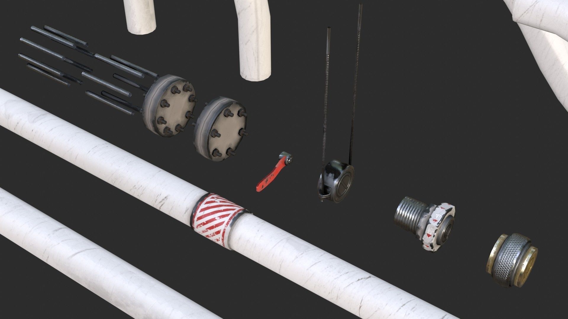 Modular Pipes - Sci-Fi Painted White Low-poly 3D model_8