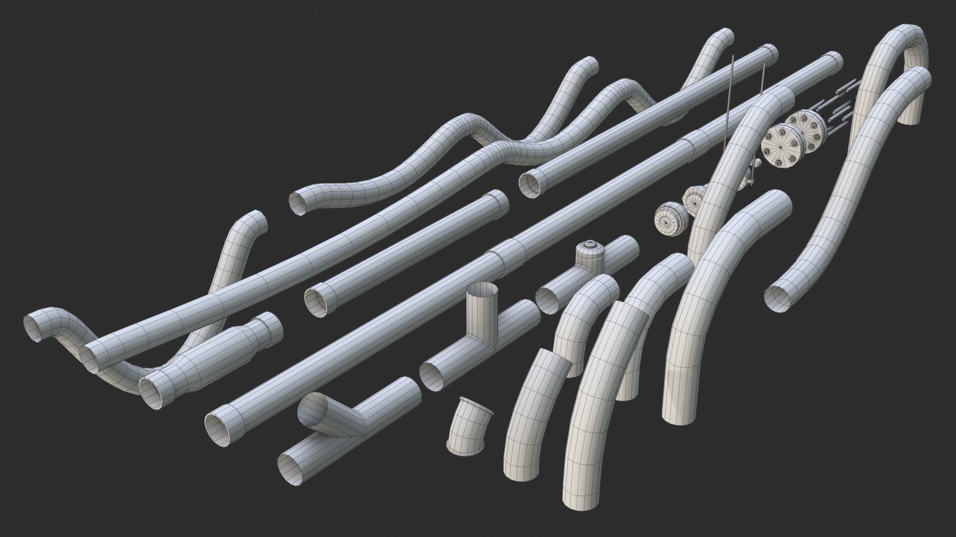 Modular Pipes - Sci-Fi Painted White Low-poly 3D model_20
