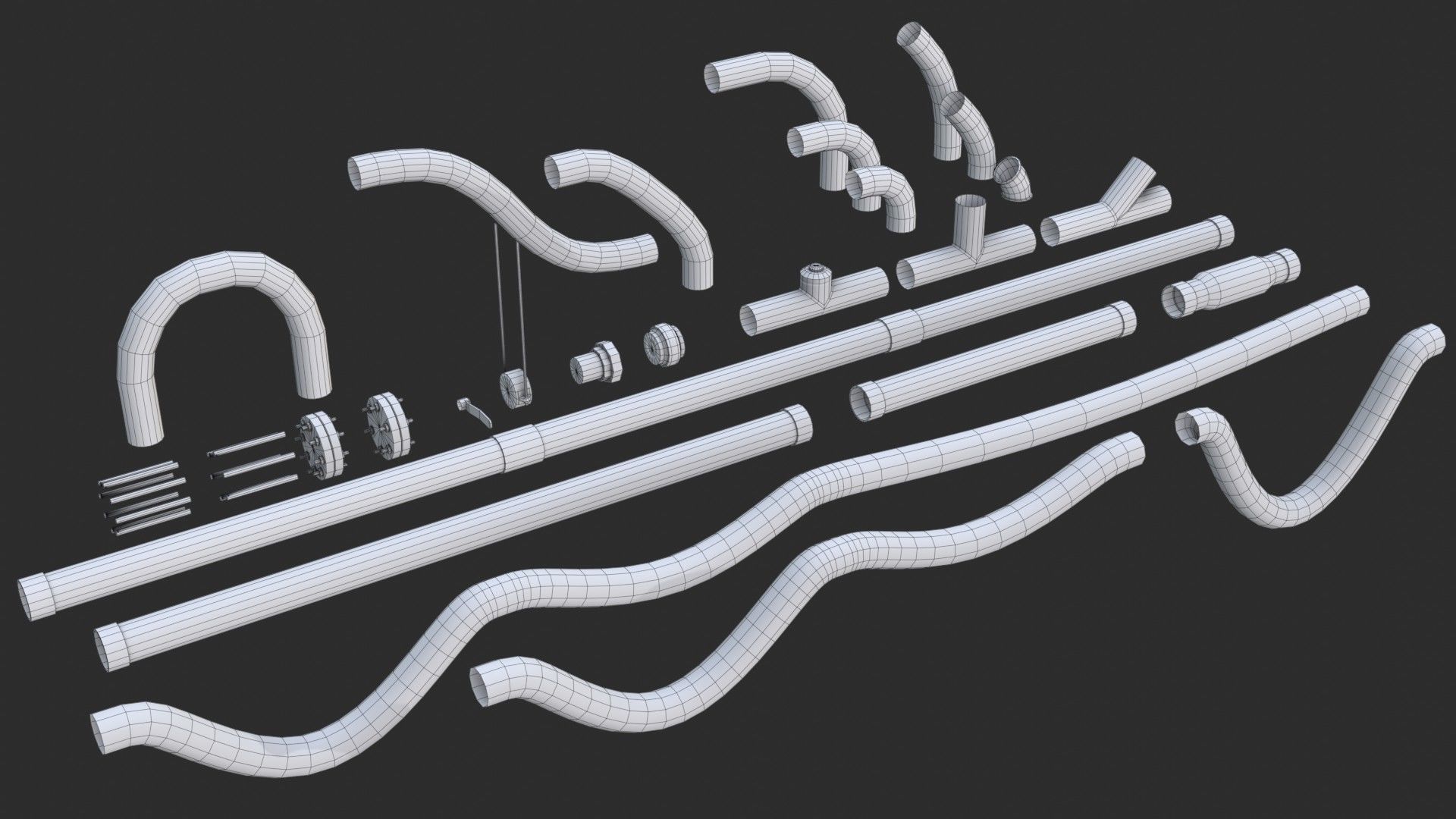 Modular Pipes - Sci-Fi Painted White Low-poly 3D model_18
