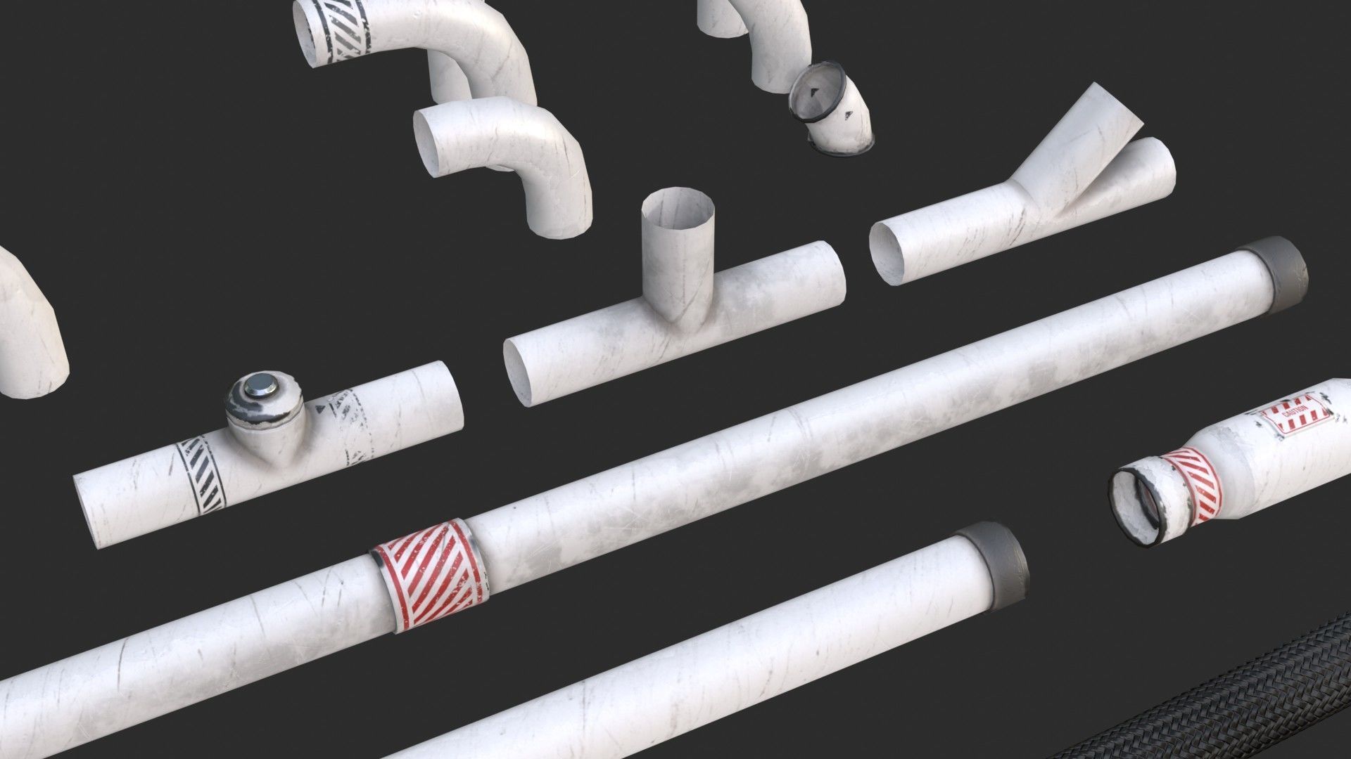 Modular Pipes - Sci-Fi Painted White Low-poly 3D model_7