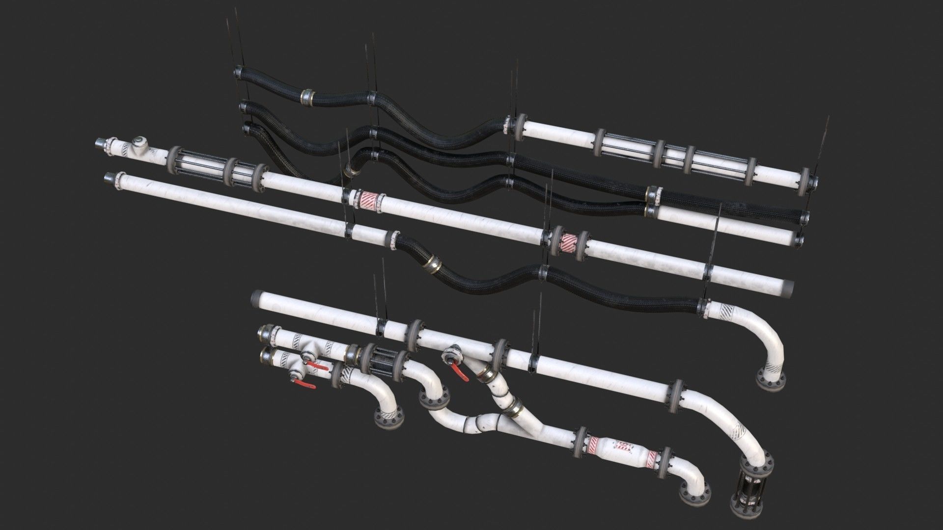 Modular Pipes - Sci-Fi Painted White Low-poly 3D model_11