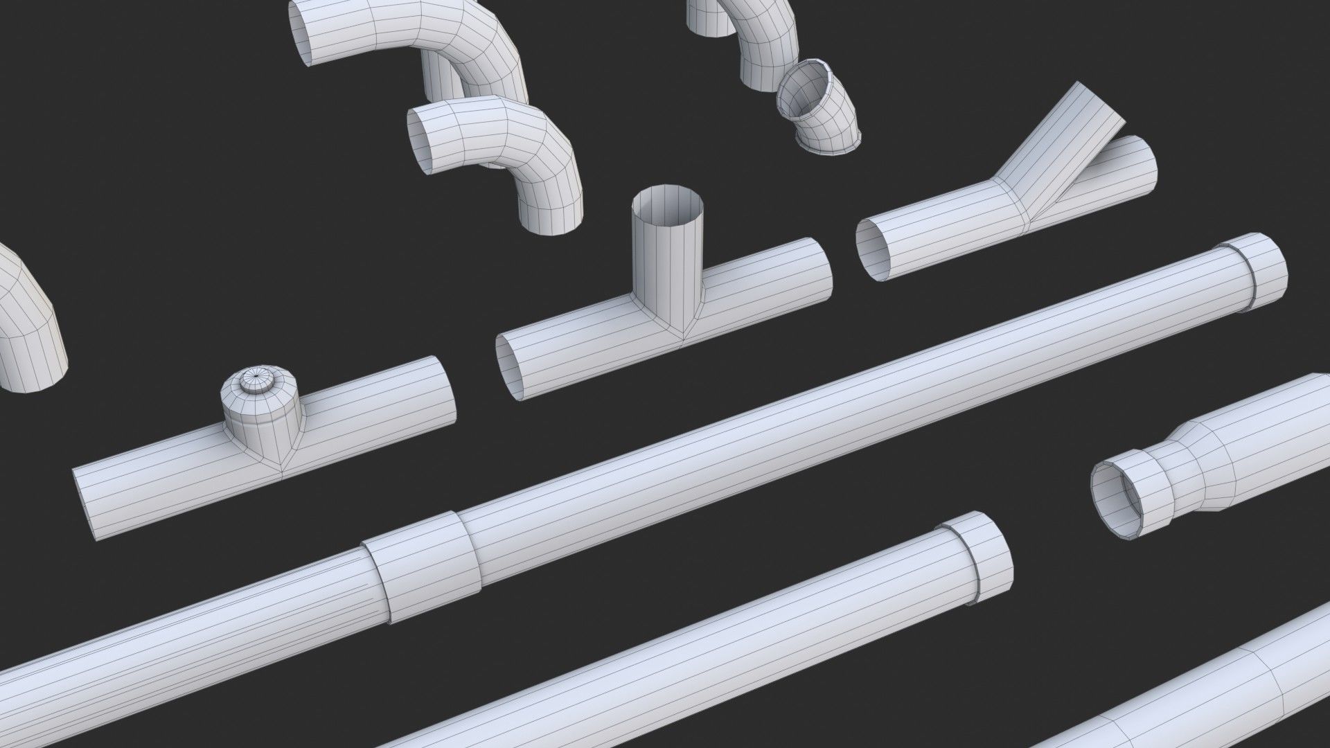 Modular Pipes - Sci-Fi Painted White Low-poly 3D model_23