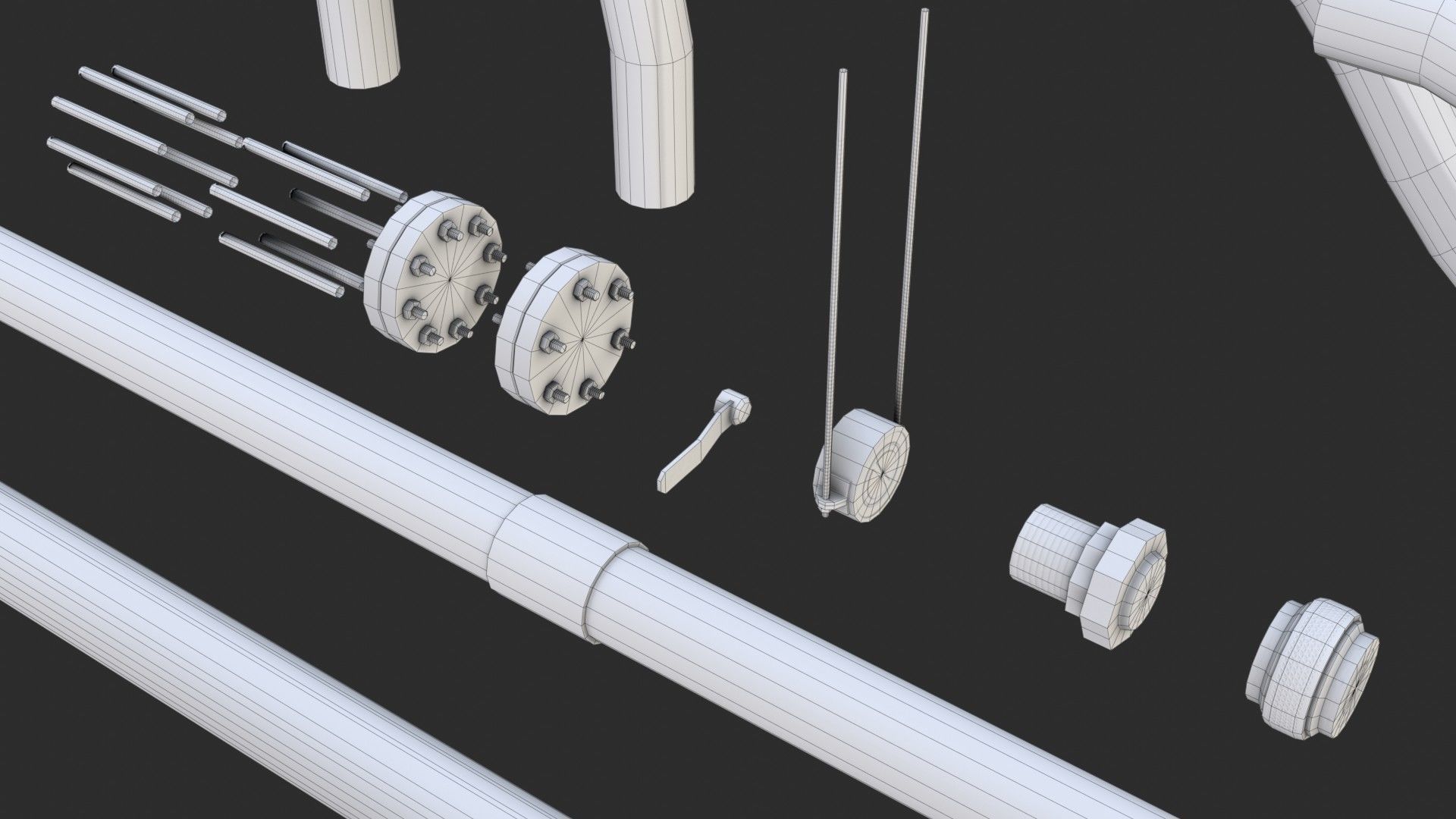 Modular Pipes - Sci-Fi Painted White Low-poly 3D model_24