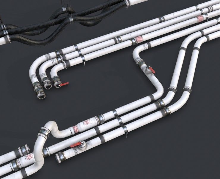 Modular Pipes - Sci-Fi Painted White Low-poly 3D model_1