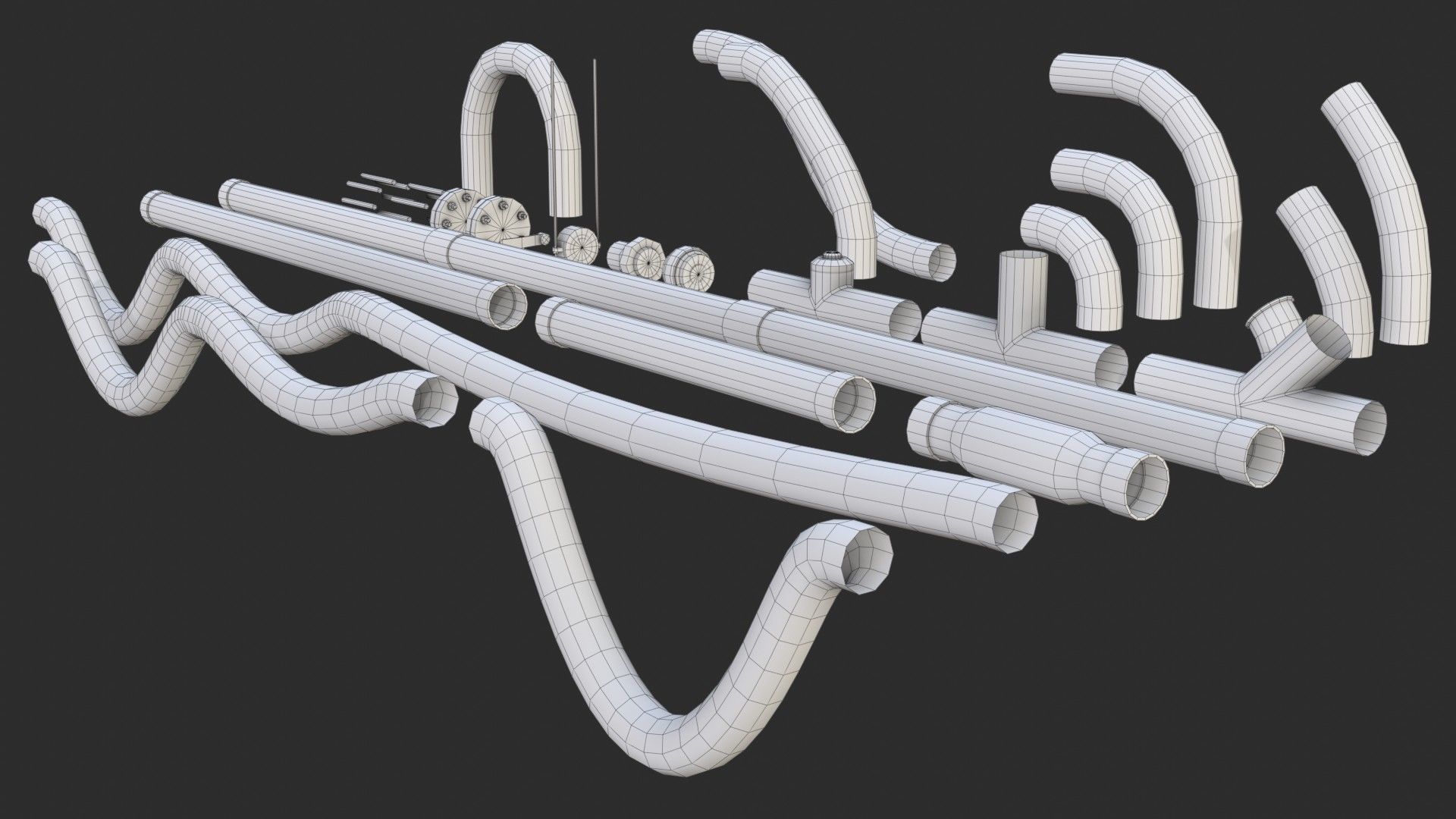Modular Pipes - Sci-Fi Painted White Low-poly 3D model_21