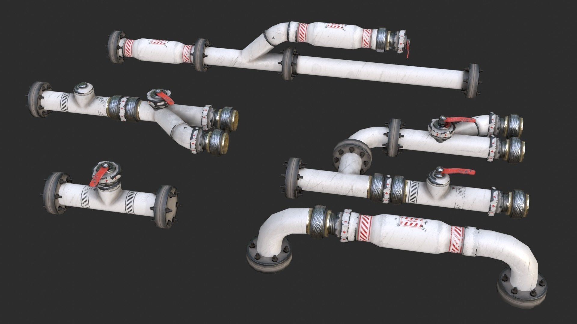 Modular Pipes - Sci-Fi Painted White Low-poly 3D model_14