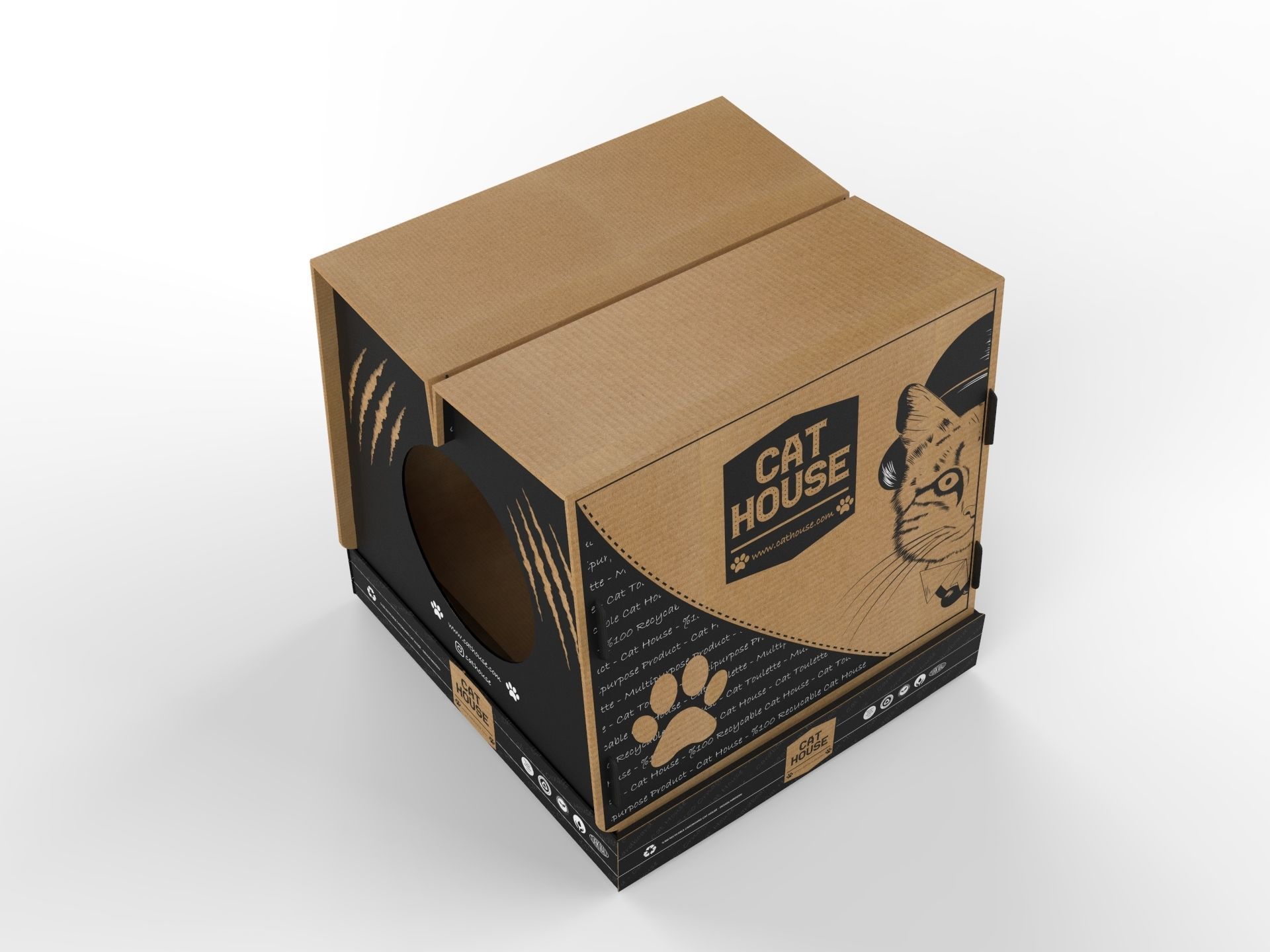 Foldable Cardboard Cat House 3D model_2