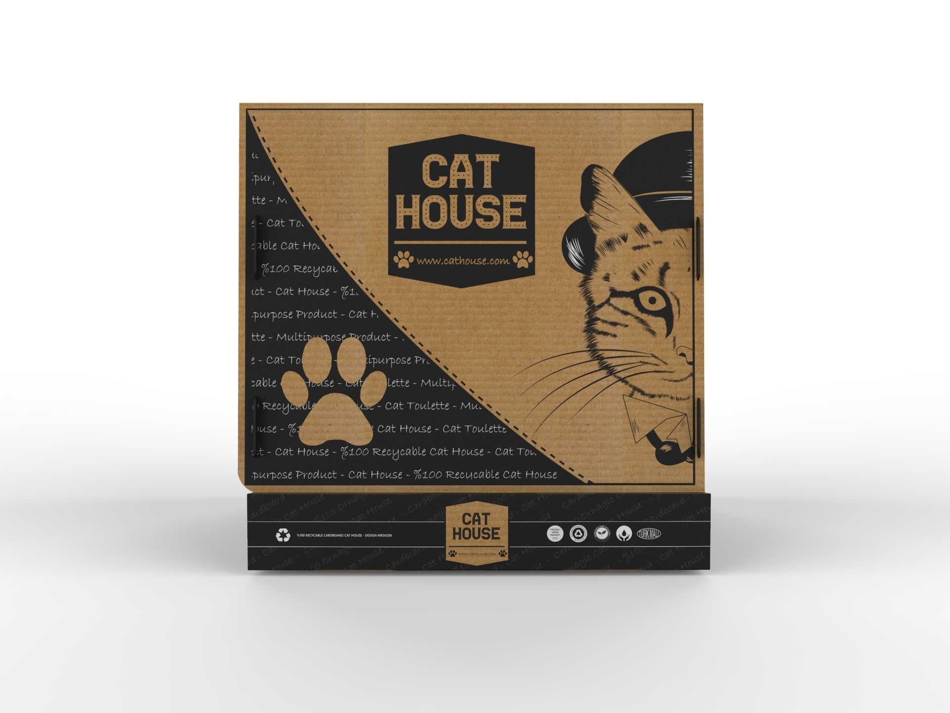 Foldable Cardboard Cat House 3D model_1