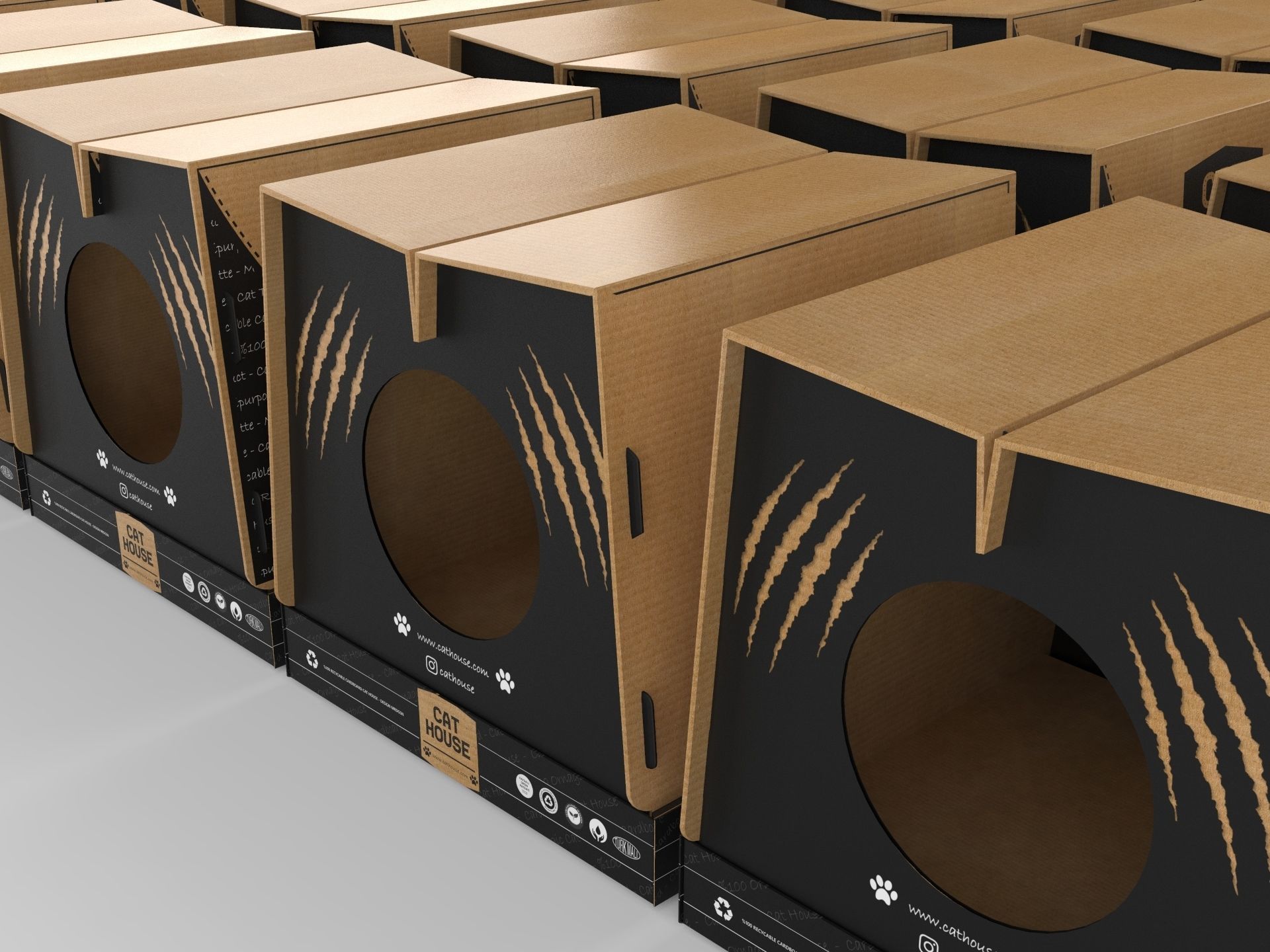 Foldable Cardboard Cat House 3D model_5