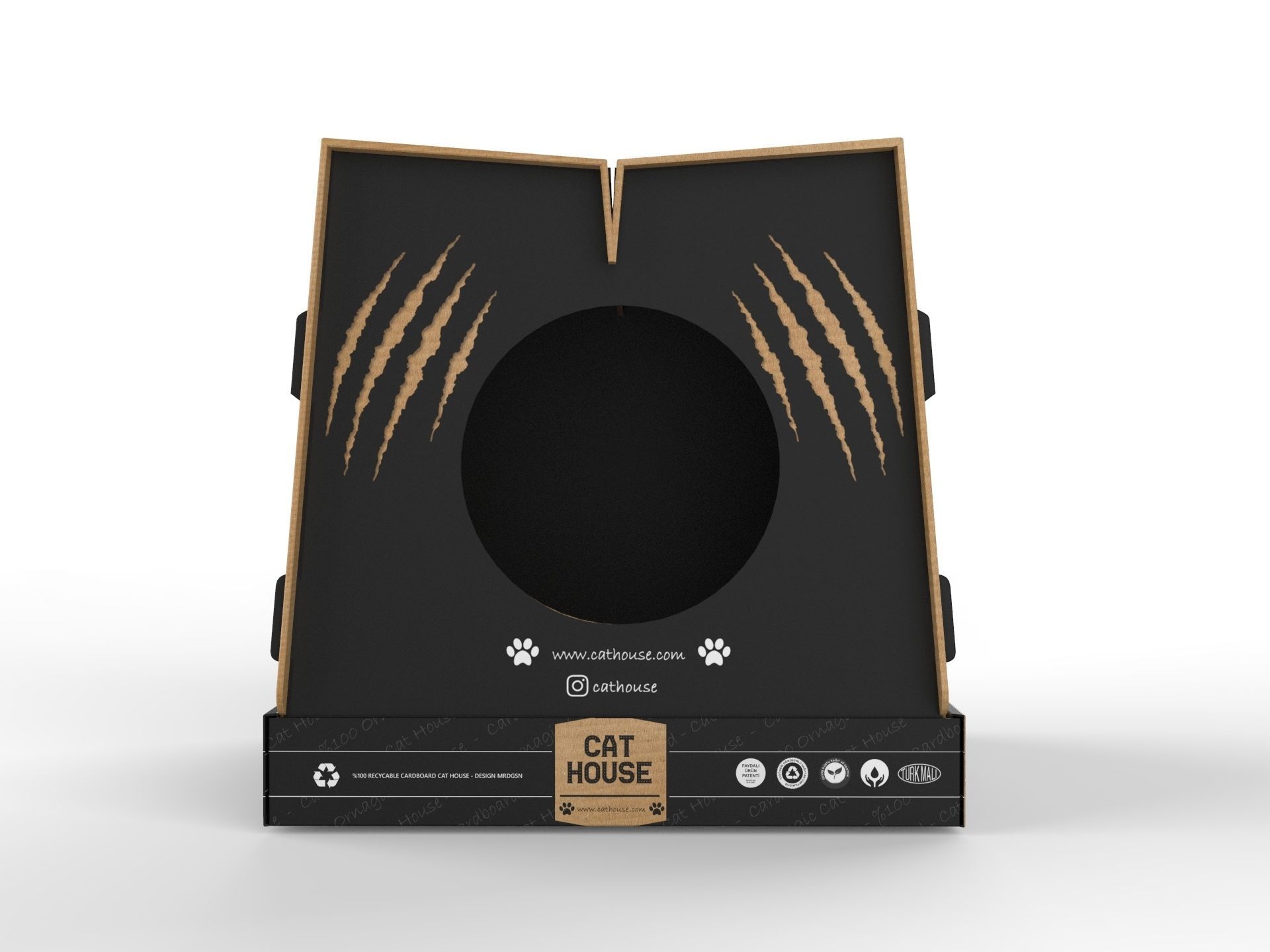 Foldable Cardboard Cat House 3D model_3