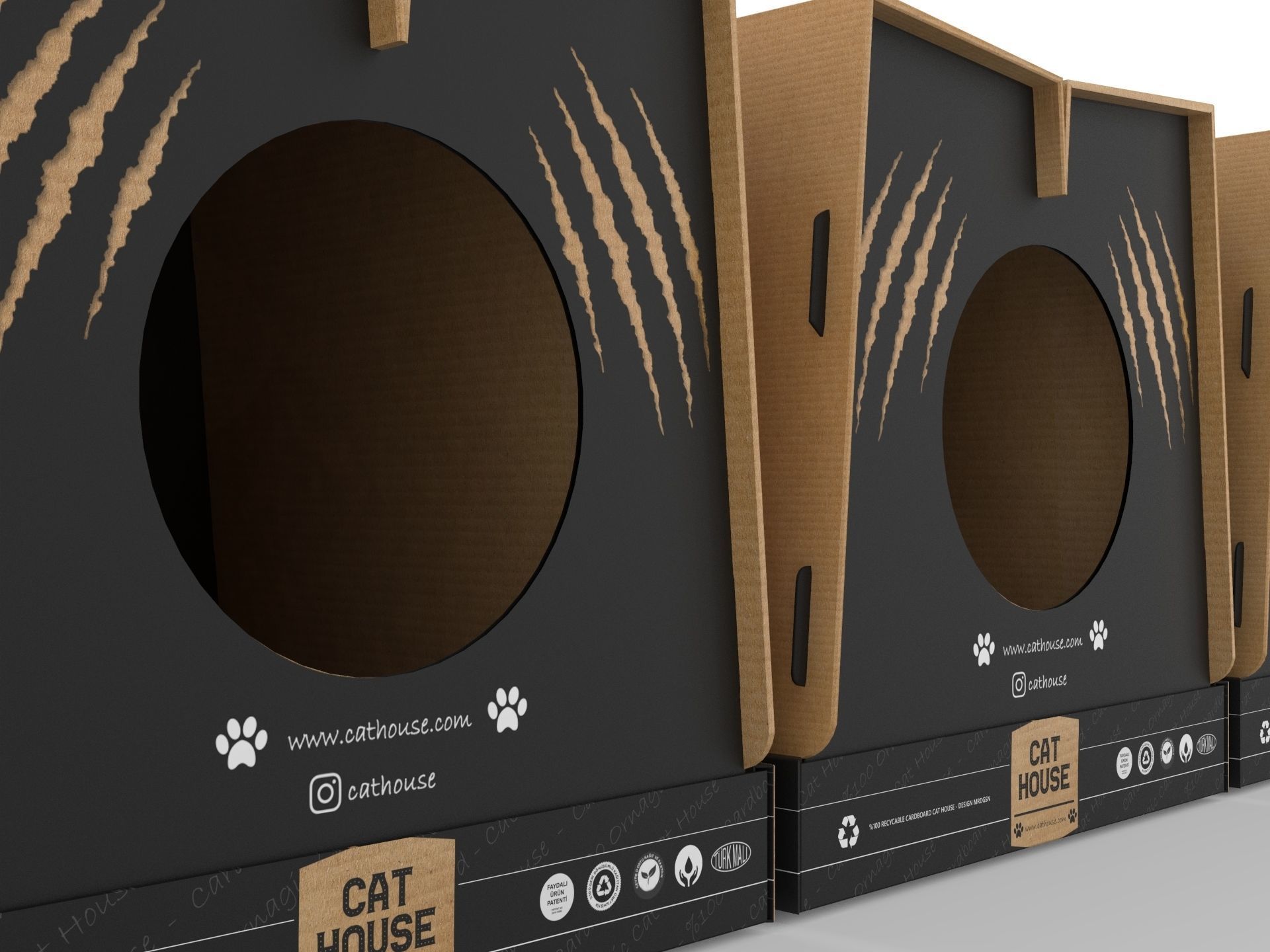 Foldable Cardboard Cat House 3D model_6
