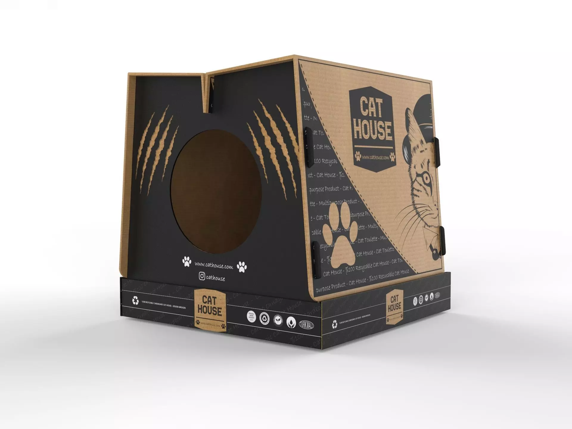 Foldable Cardboard Cat House 3D model_0