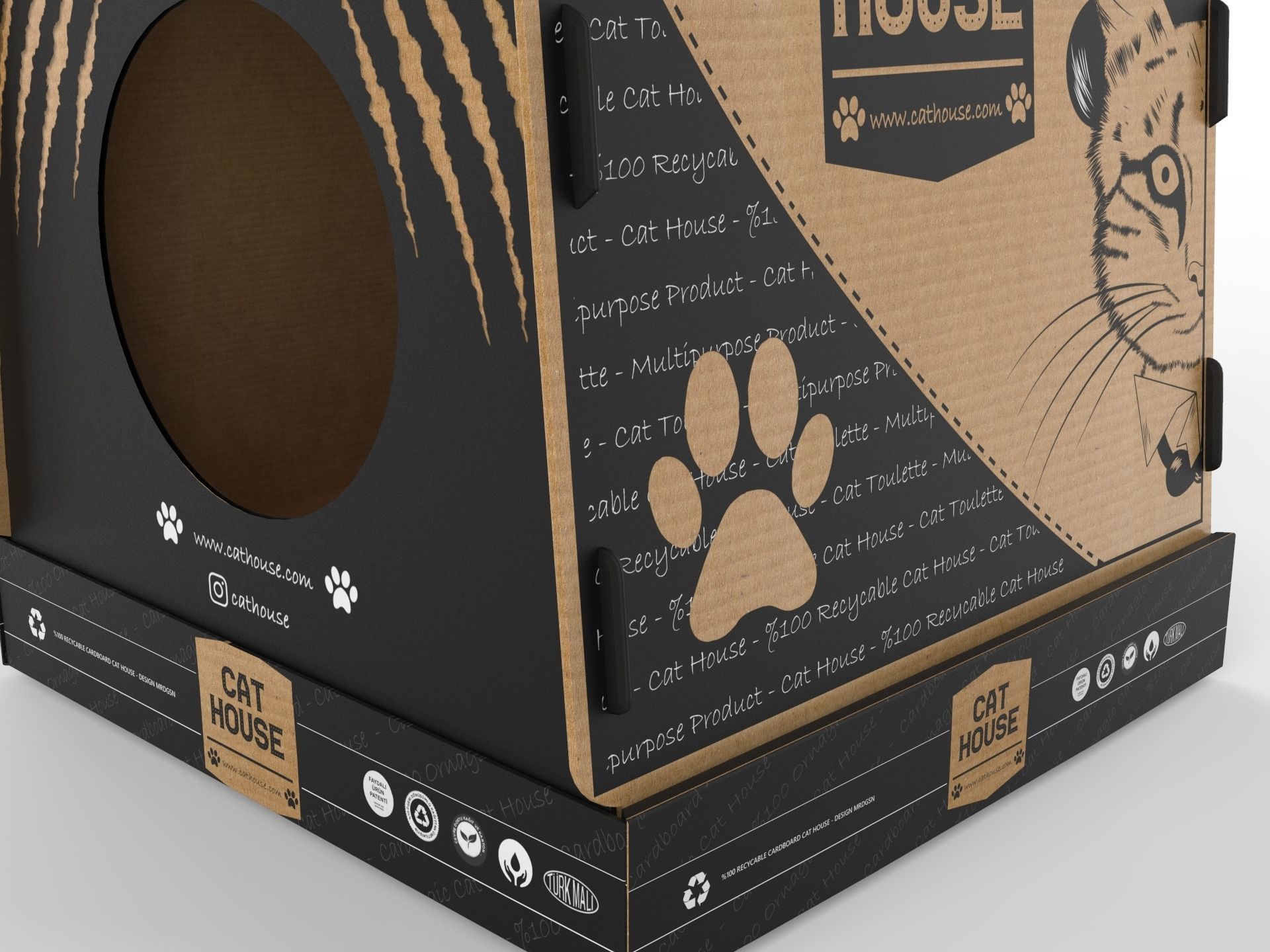 Foldable Cardboard Cat House 3D model_4