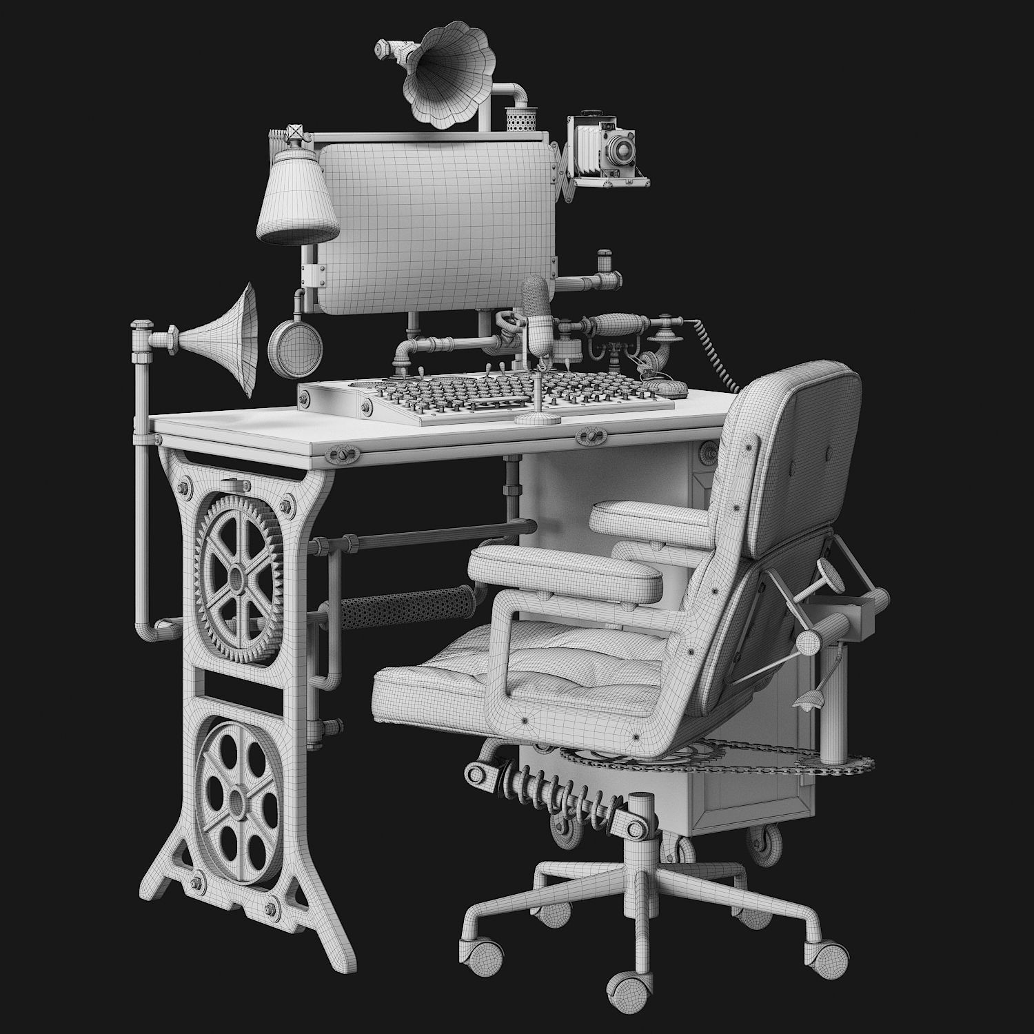 Steampunk Style Workplace 3D model_5