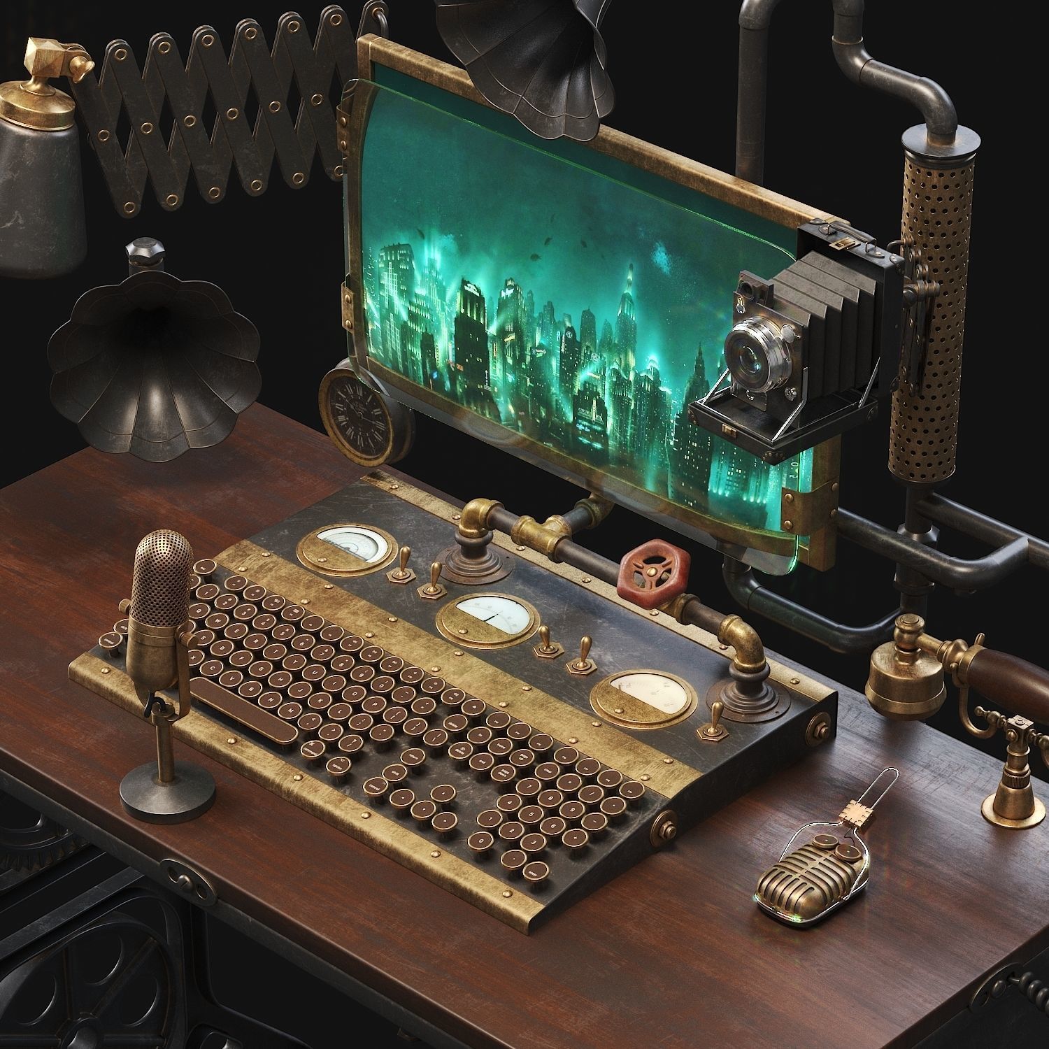 Steampunk Style Workplace 3D model_3
