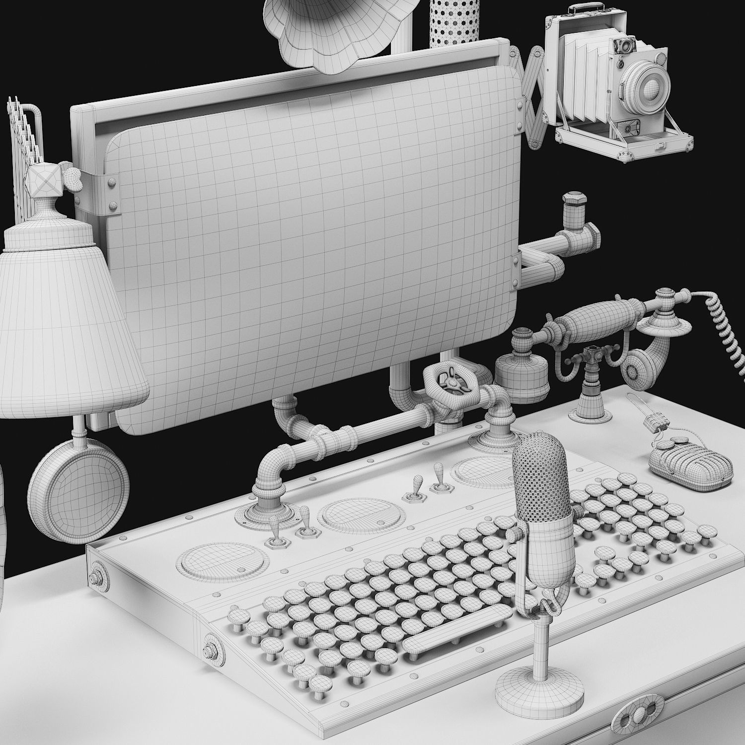 Steampunk Style Workplace 3D model_6