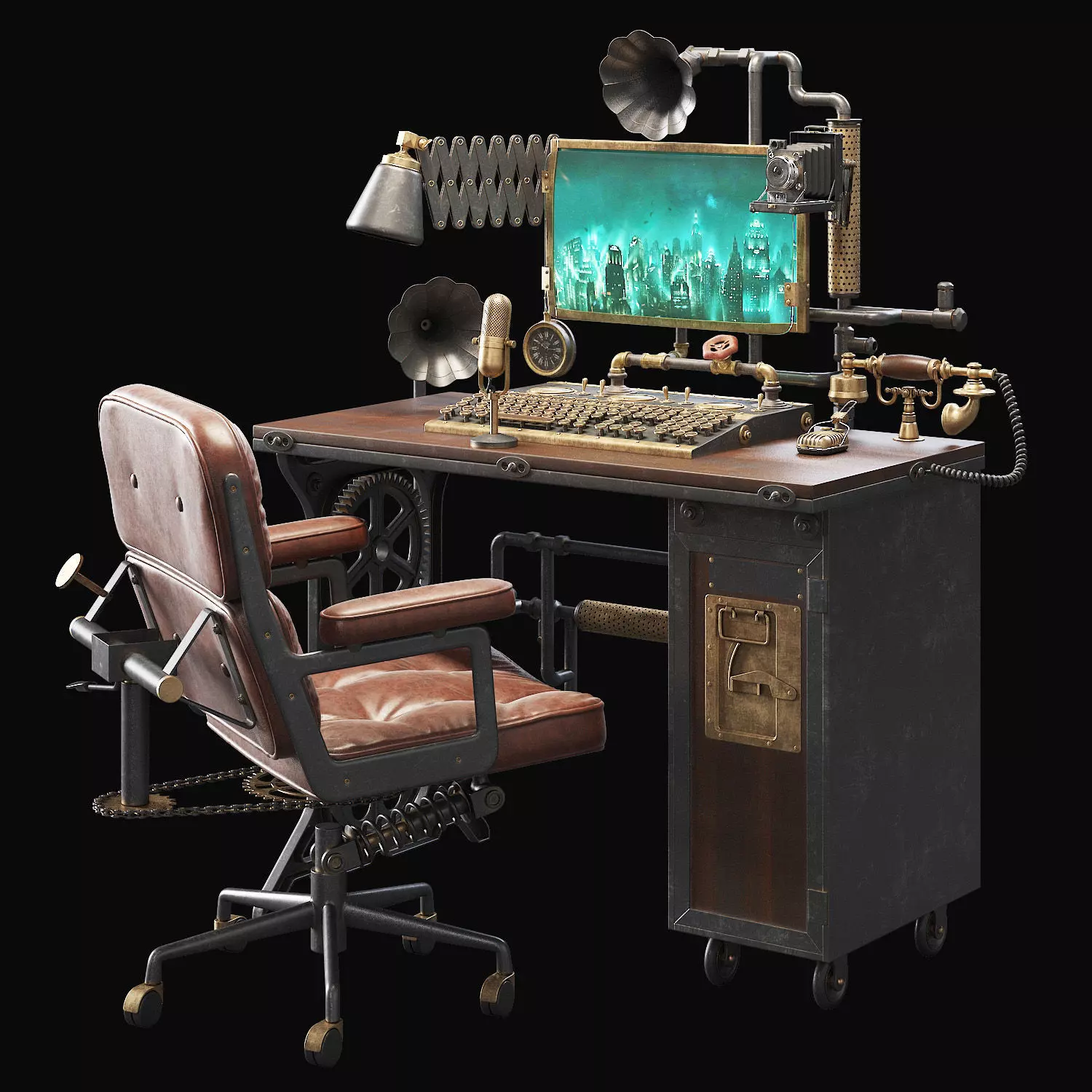 Steampunk Style Workplace 3D model_0