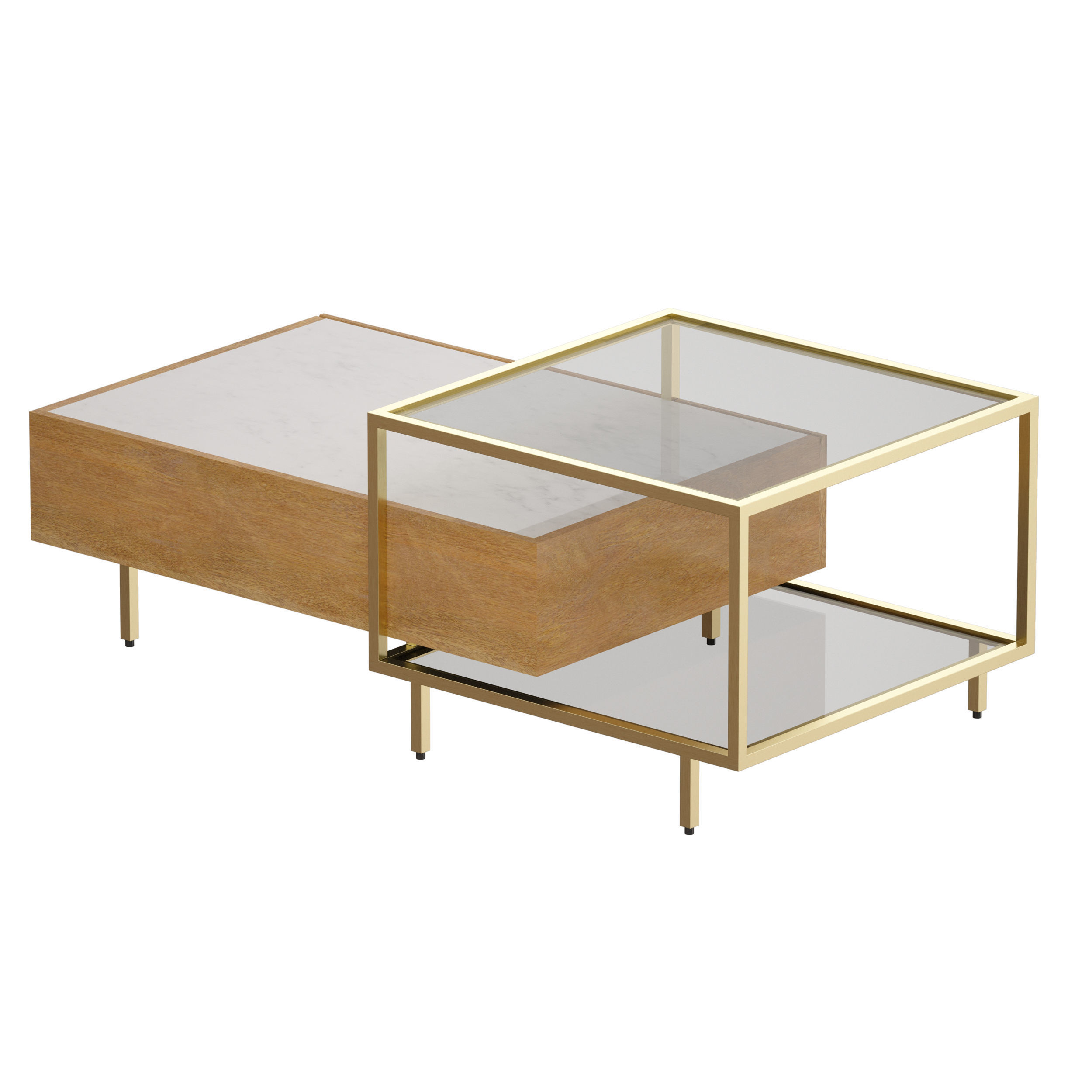 Winslet Wood and Marble Coffee Table Crate and Barrel 3D model_8