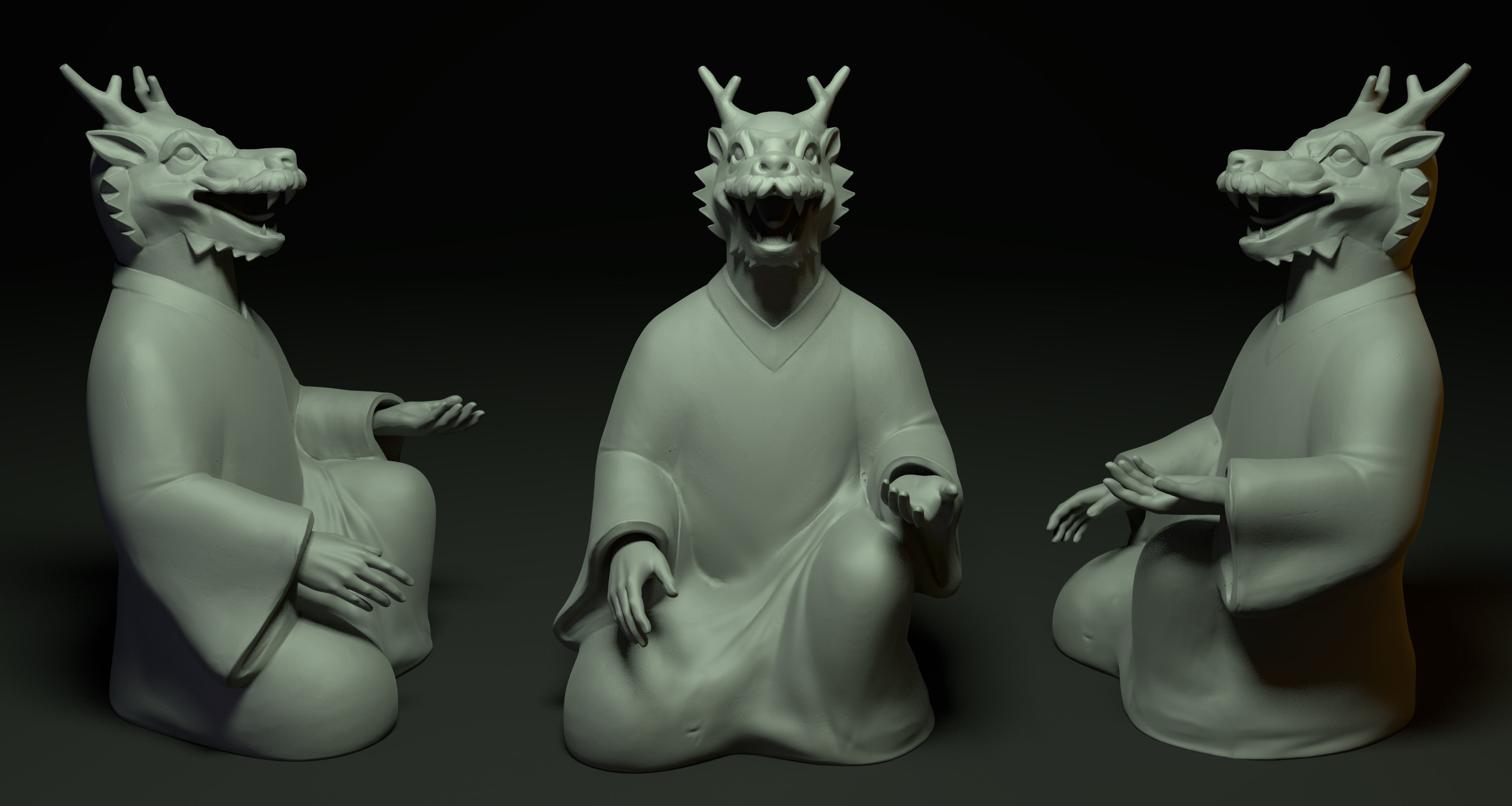 Bronze 12 Zodiac Animals Dragon Sculpture 3D model Low-poly 3D model_1