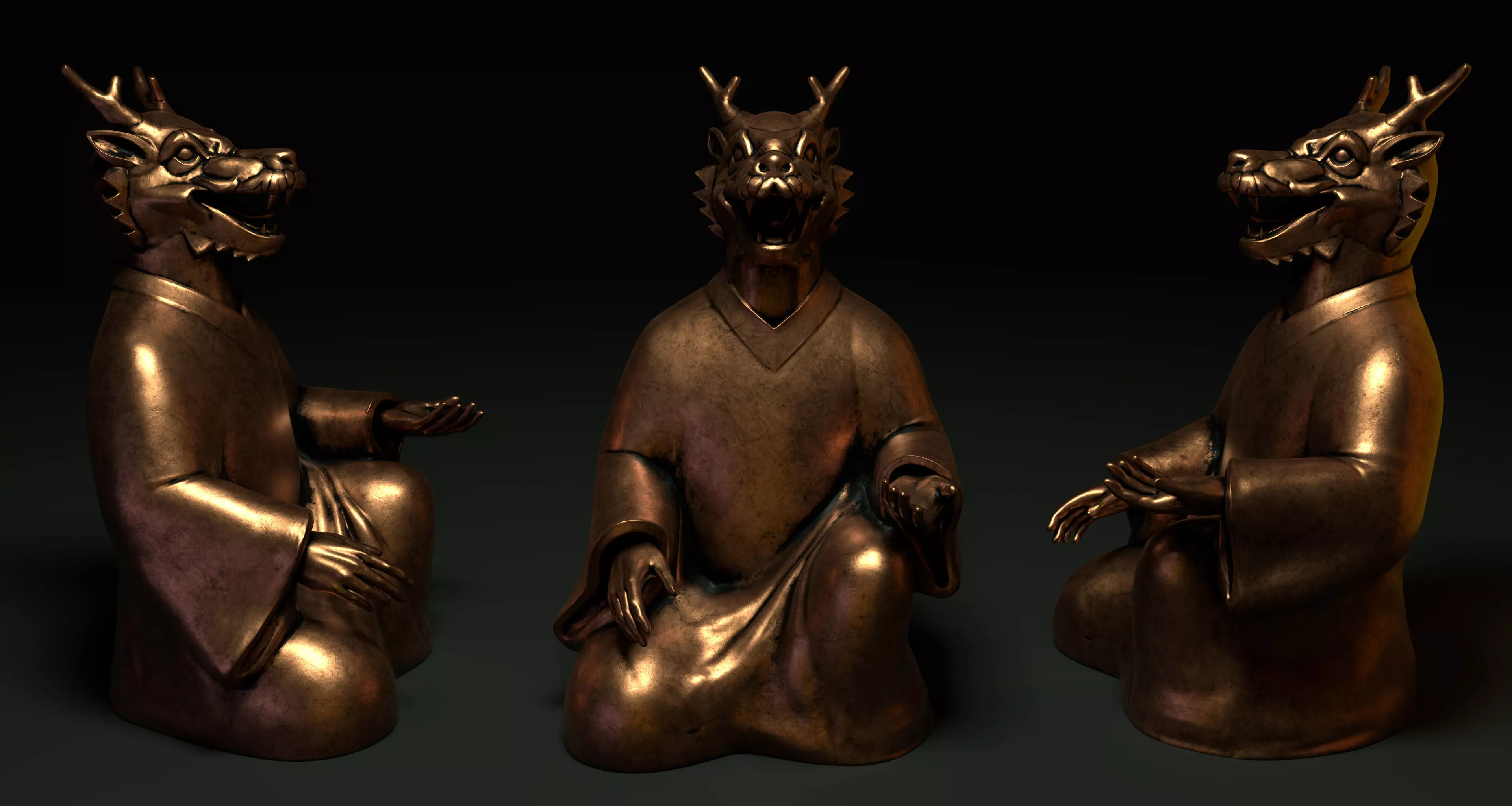 Bronze 12 Zodiac Animals Dragon Sculpture 3D model Low-poly 3D model_0