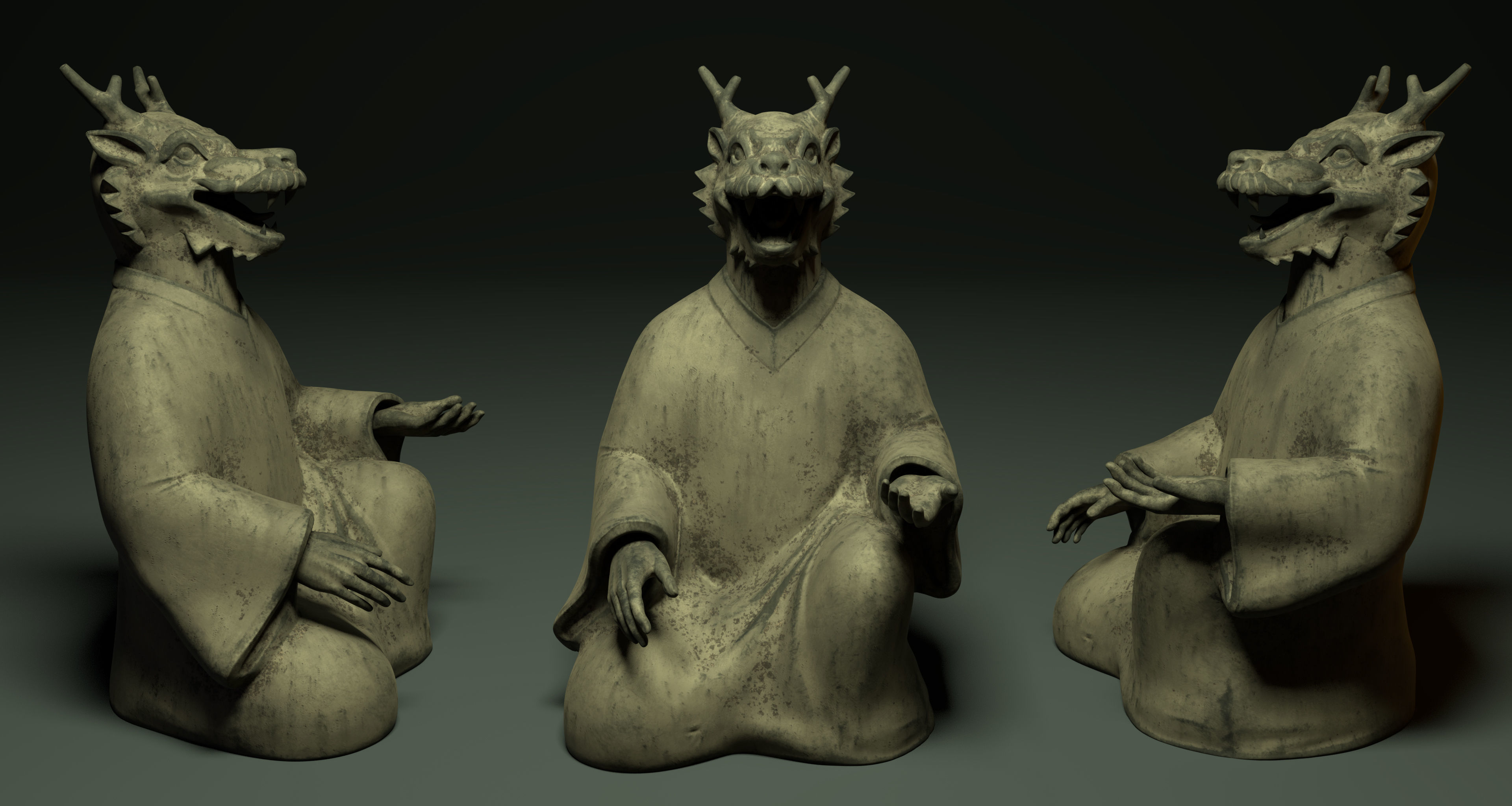 Bronze 12 Zodiac Animals Dragon Sculpture 3D model Low-poly 3D model_2