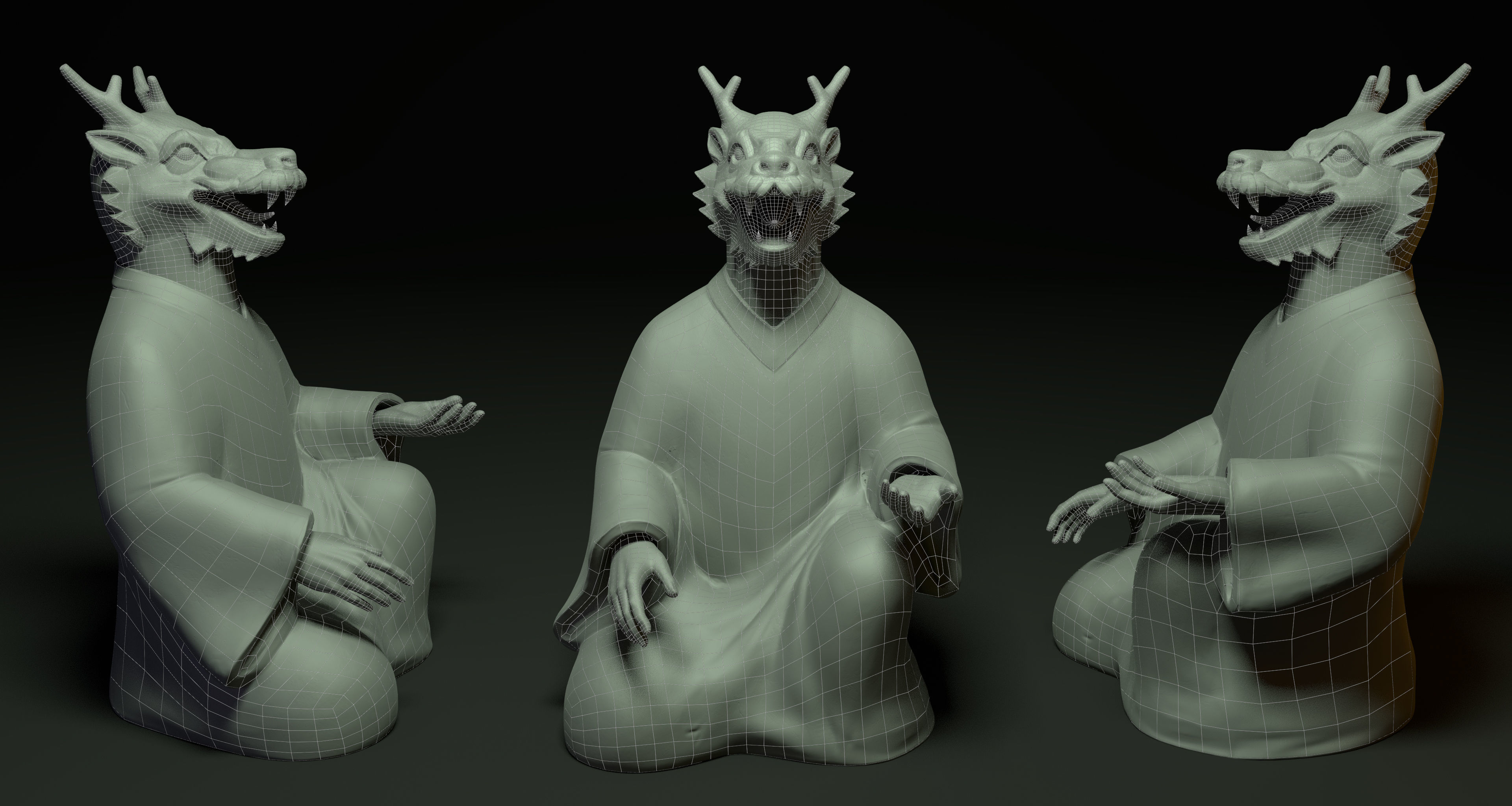 Bronze 12 Zodiac Animals Dragon Sculpture 3D model Low-poly 3D model_3