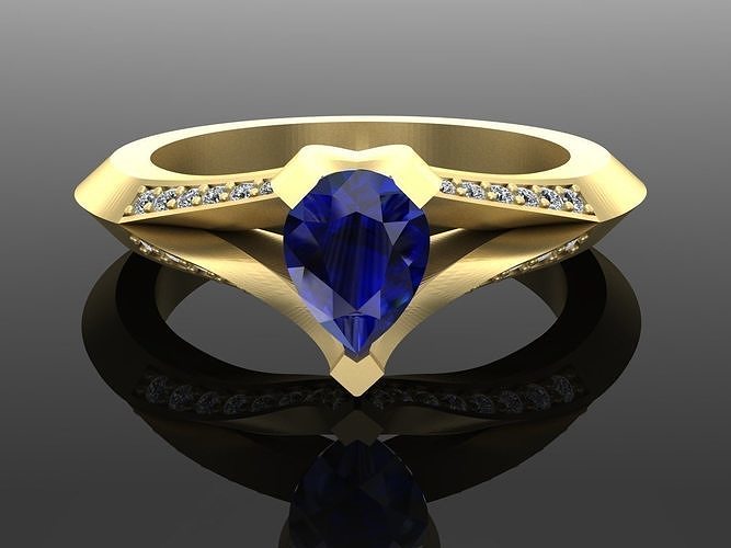 Classic ring with Pear Stone  3D print model
