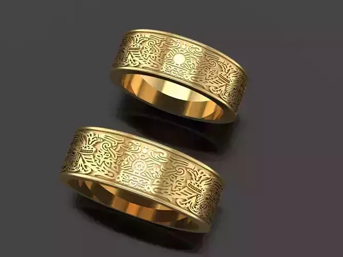 Couple wedding rings with pattern