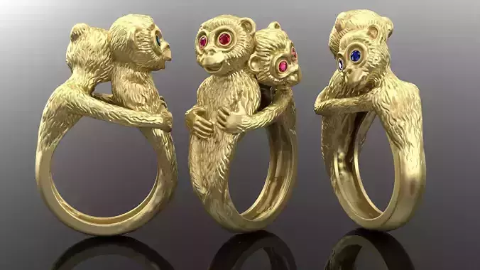 Ring with cute monkey 3D print model