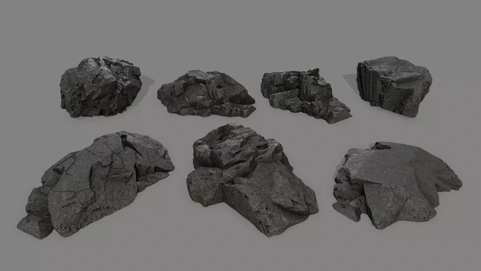 rock set Low-poly 3D model_0