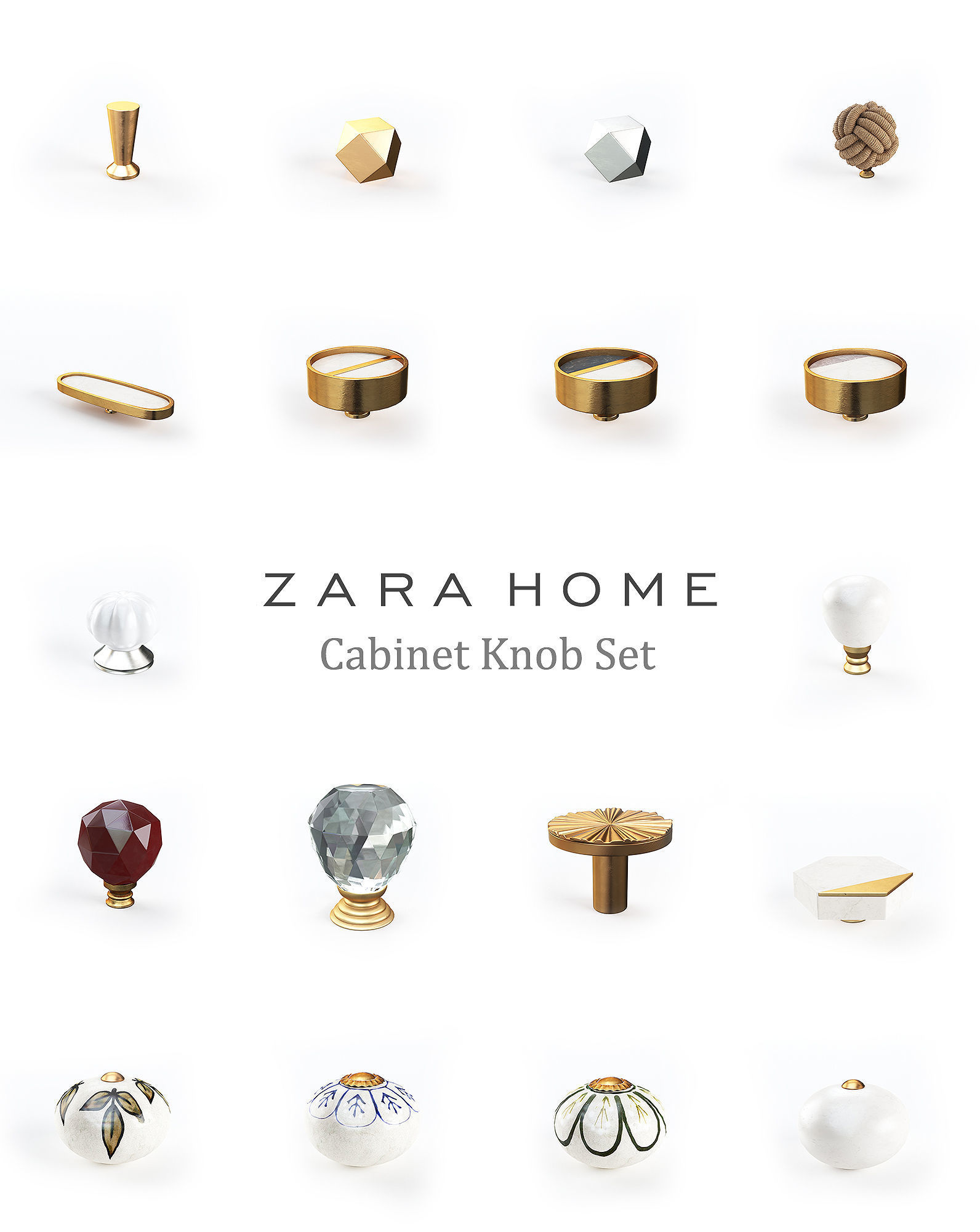 Zara Home Cabinet Door Knobs Set 3D model_1