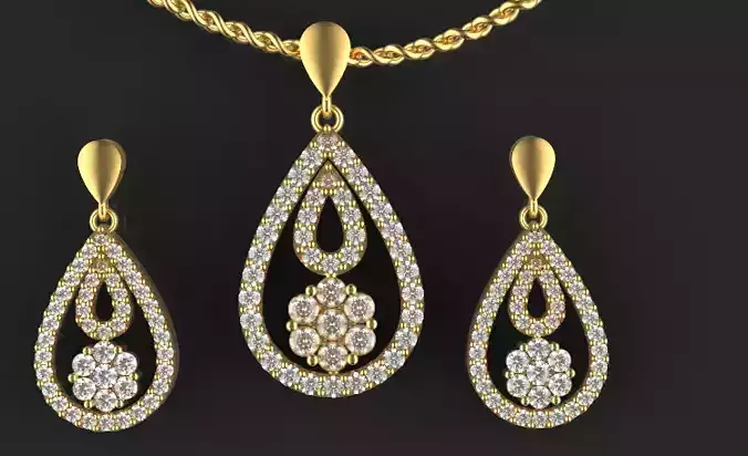 Tear pendant and earrings