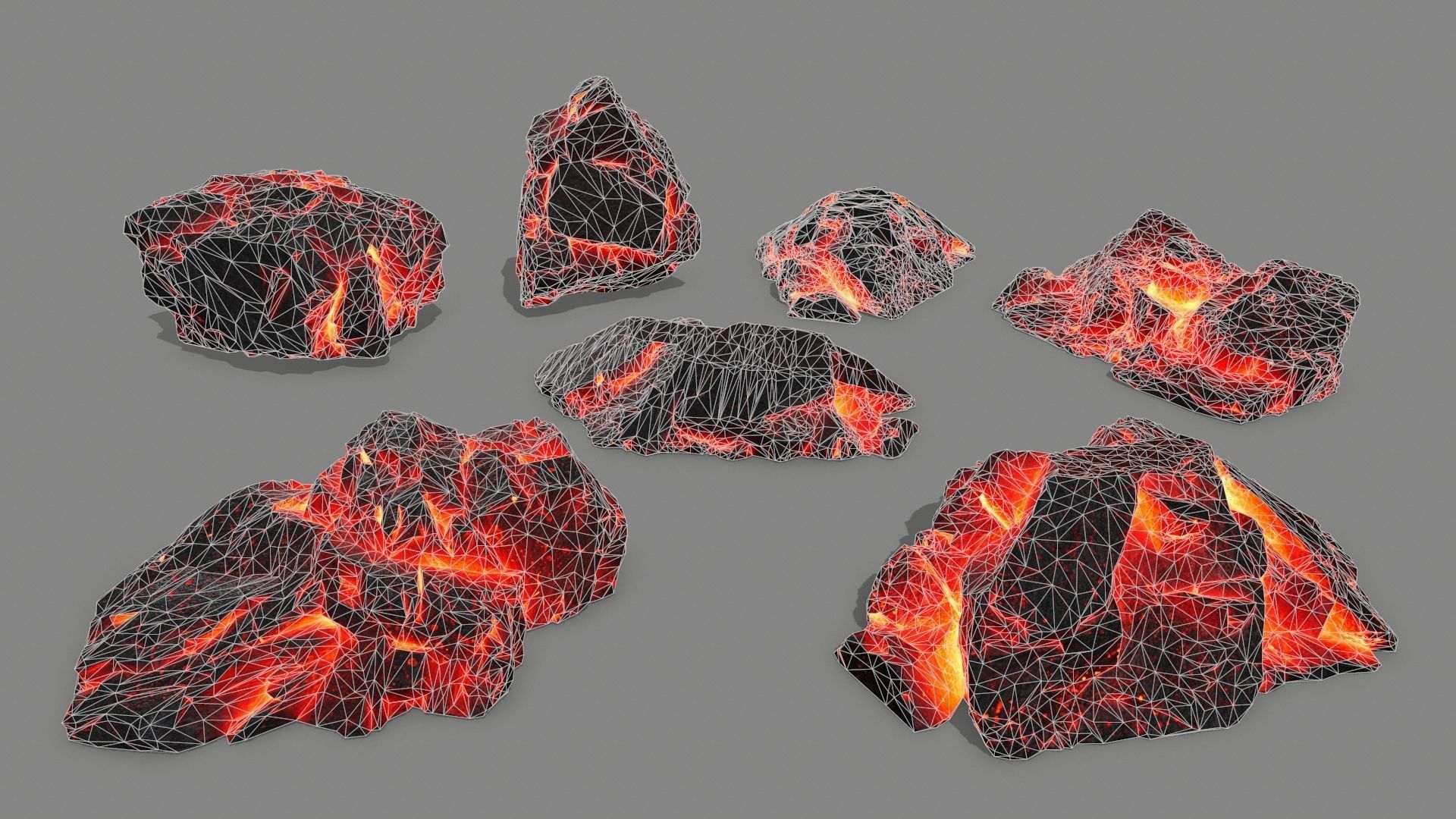 lava rock set Low-poly 3D model_16